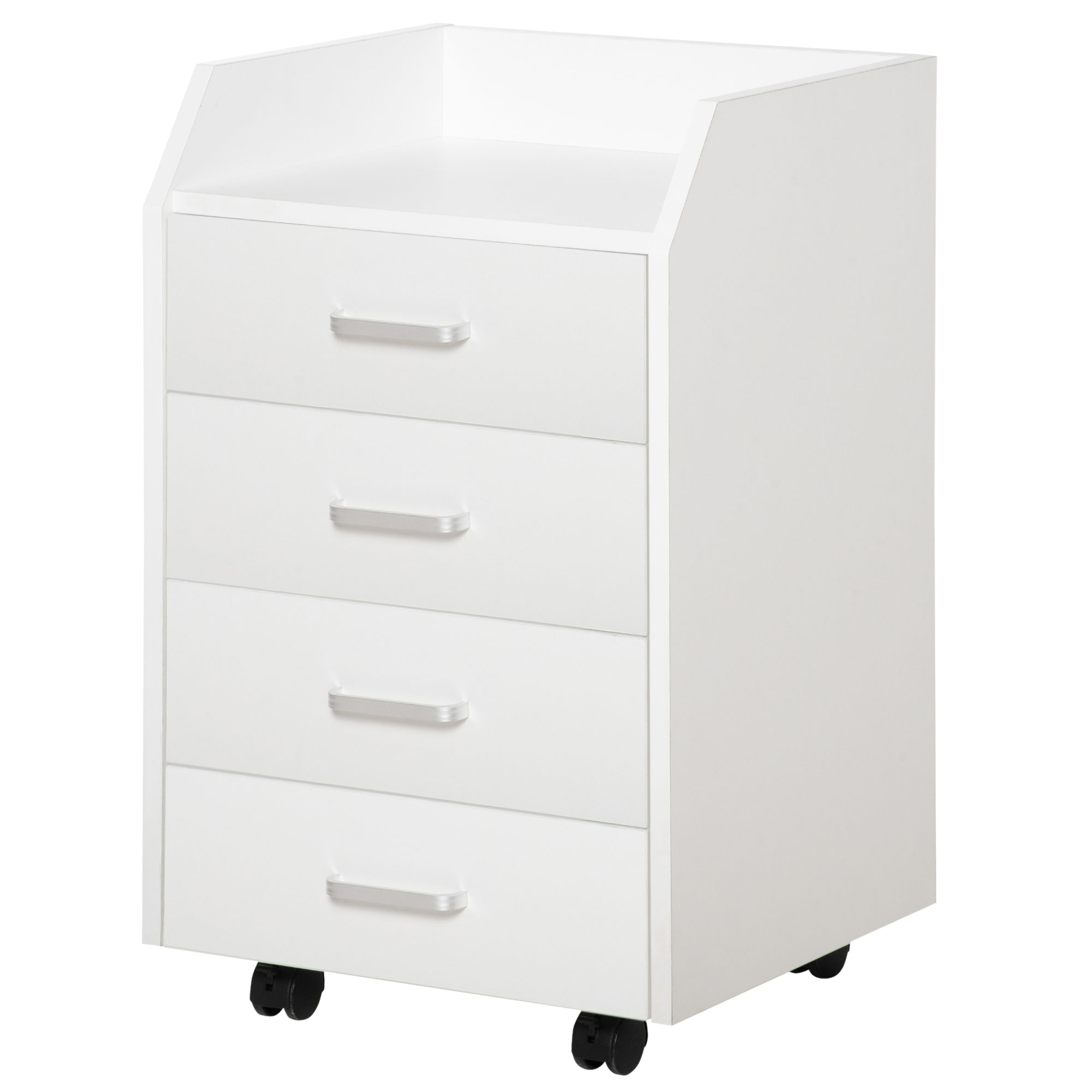 Vinsetto Bürocontainer Aufbewahrung auf Rollen 4 Schubladen MDF und Spanplatten dim. 40L x 36B x 65H cm weiß