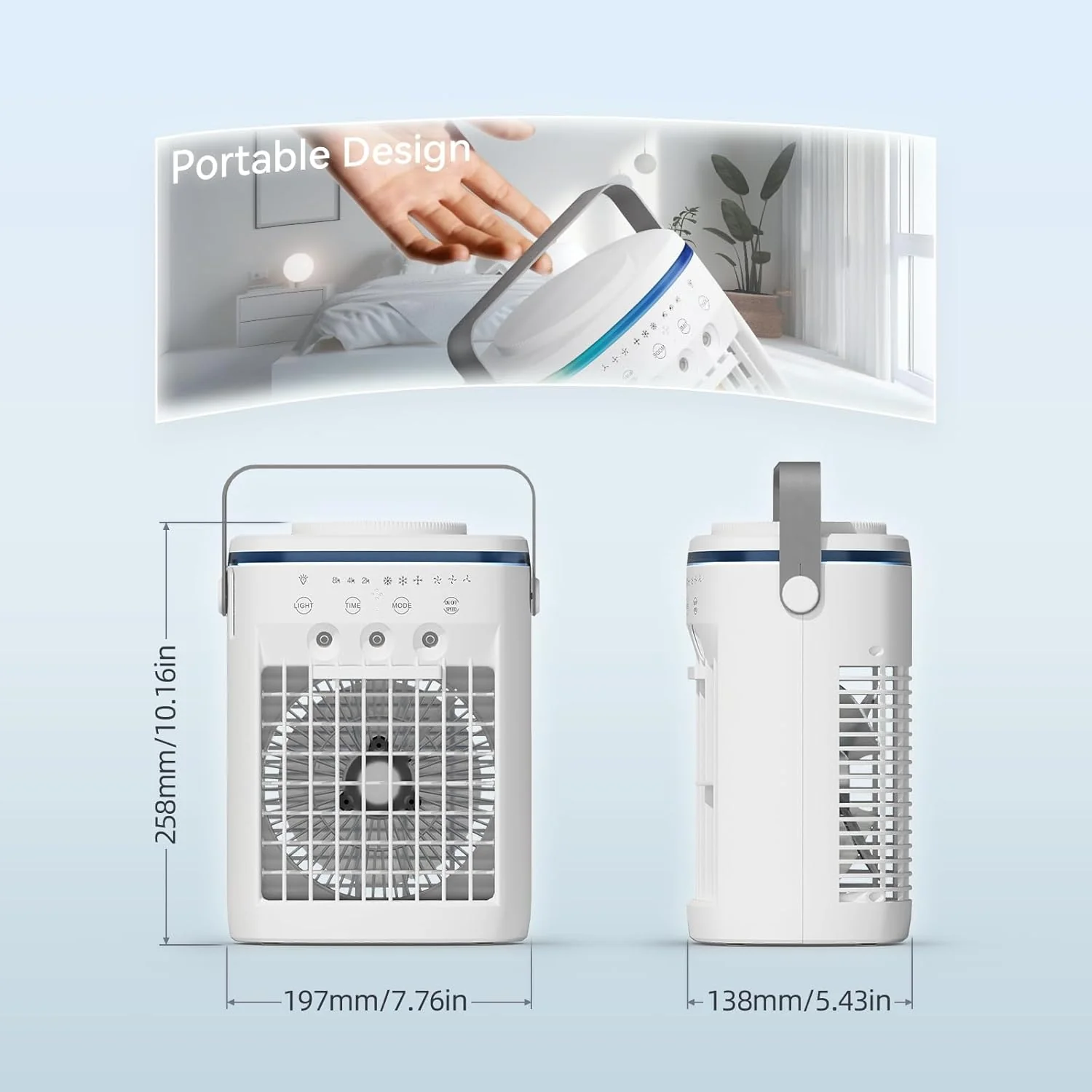 Portable Air Conditioner,Cooling Fan with 3 Speeds &3 Modes,2-8H Timer,1000ml Water Tank, Remote Control,4 in 1 Humidifier, Air Conditioner,Fan,Night Light,Evaporative Air Cooler for Home,Office