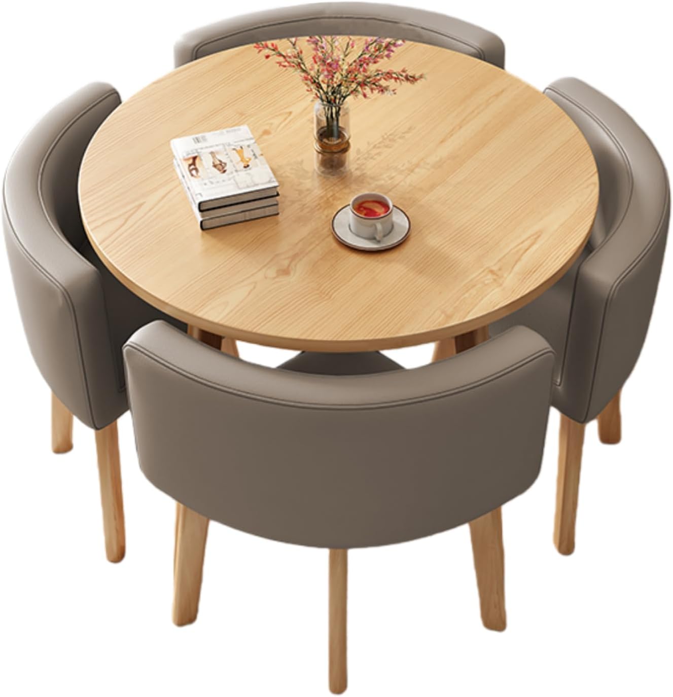 Set di tavolo e sedie da cucina rotondi per 4 persone, design salvaspazio con struttura in metallo resistente, tavolo da ufficio e sedie per casa e appartamento