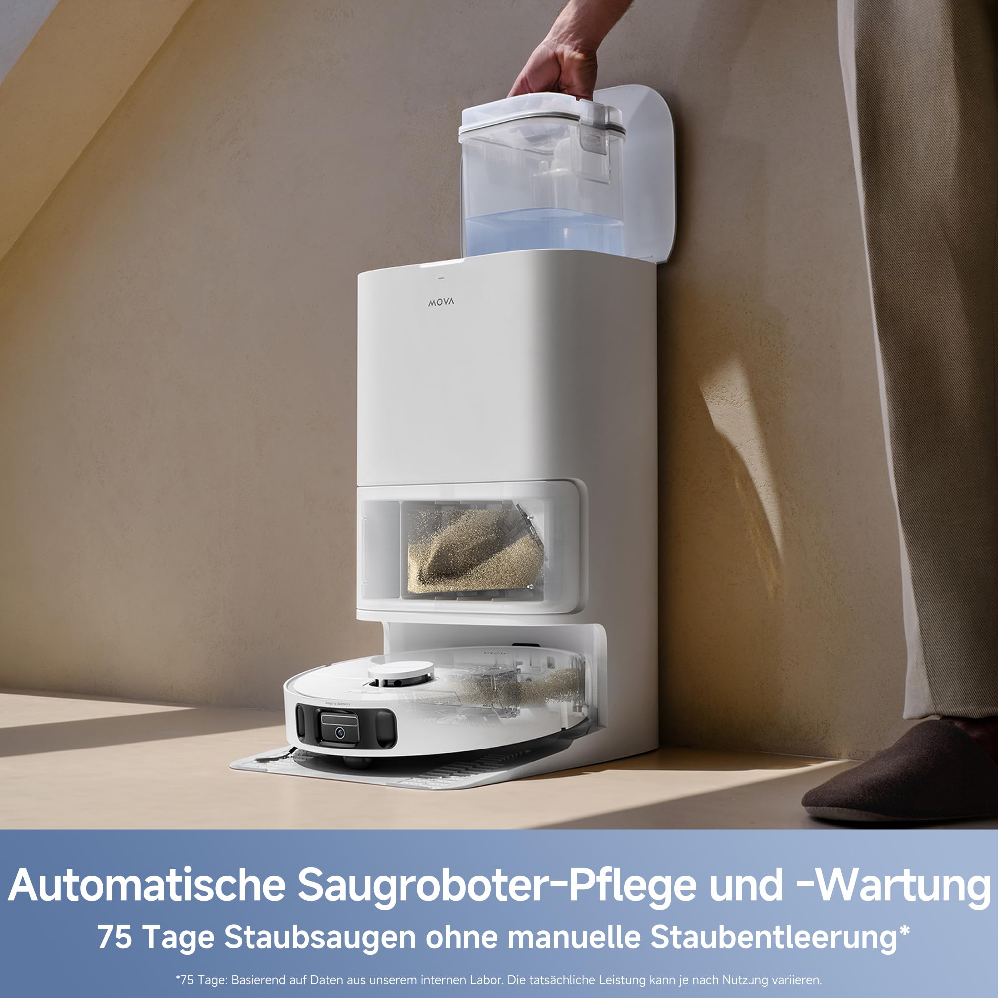 Saugroboter mit selbstreinigender Station und ausfahrbarem Mopp, 19.000 Pa, 3,2-L-Staubbeutel, 80-ml-Wasserbehälter