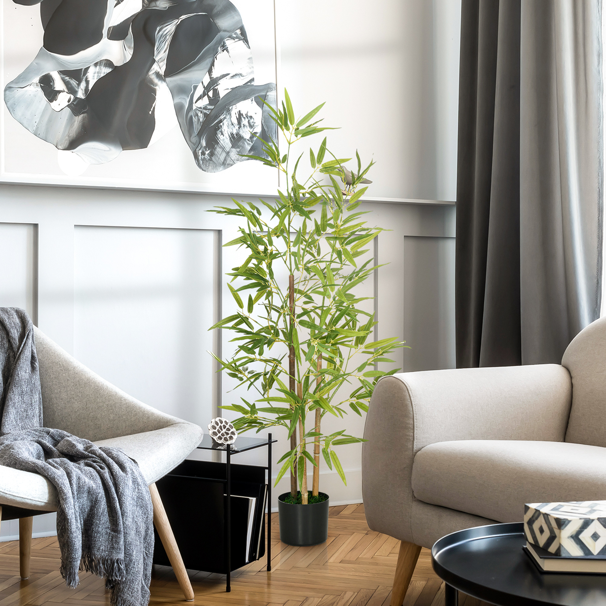 HOMCOM Künstliche Bambus Pflanze künstlicher Baum 120 cm Höhe mit Topf, Innenraum Dekoration, sehr realistisch