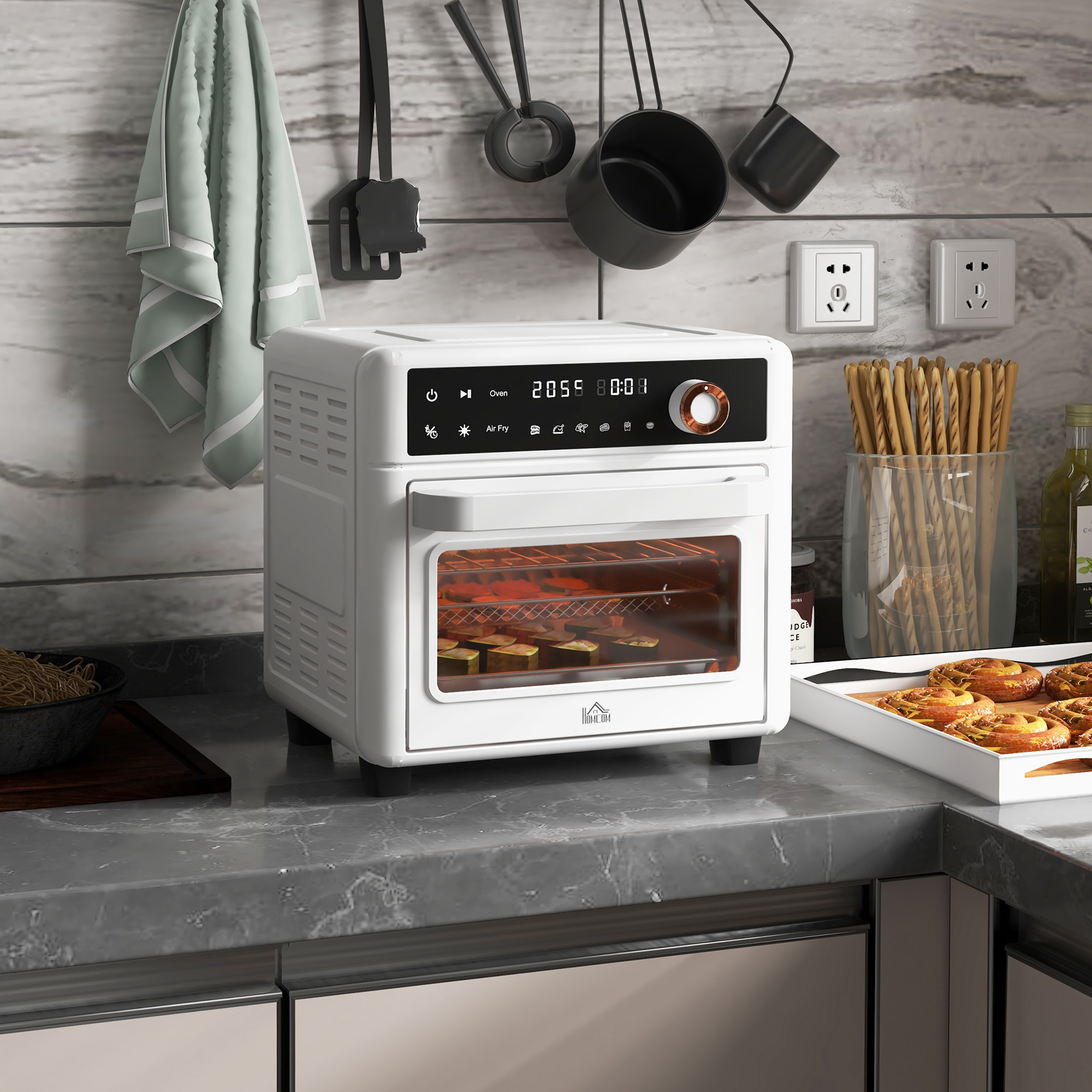 HOMCOM Tischbackofen 13L 1200W Heißluftfritteuse 1200W Heißluftfritteuse mit 12 Heizmodi und Timer Creme