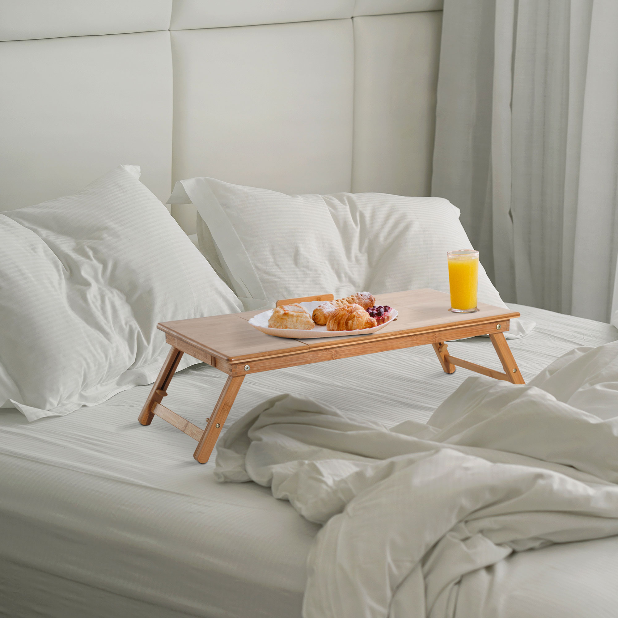 HOMCOM Faltbarer und neigbarer Bett-PC-Tisch mit Schublade, 72x35x22-30, Farbe Holz