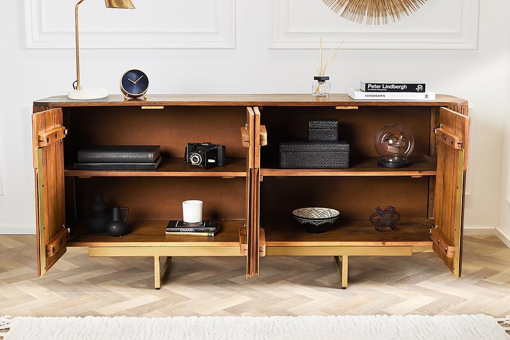 Riess Ambiente Design Sideboard Gatsby - 160cm - braun mattgold - Mangoholz im Retro-Design
