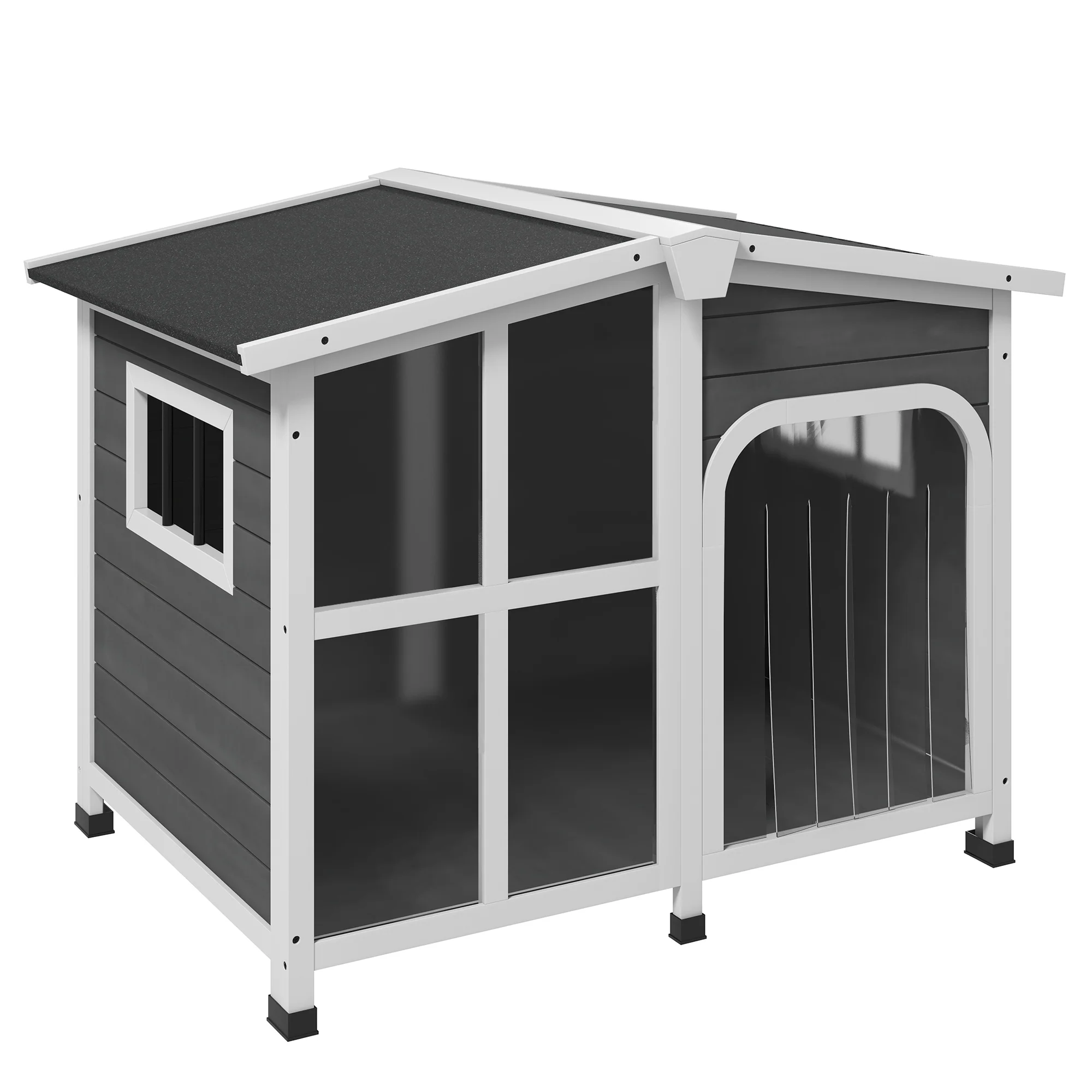 Easycomfort Cuccia per Cani taglia Media da Esterno in Legno con Tetto Apribile, 101x66.5x70.5 cm, Grigio