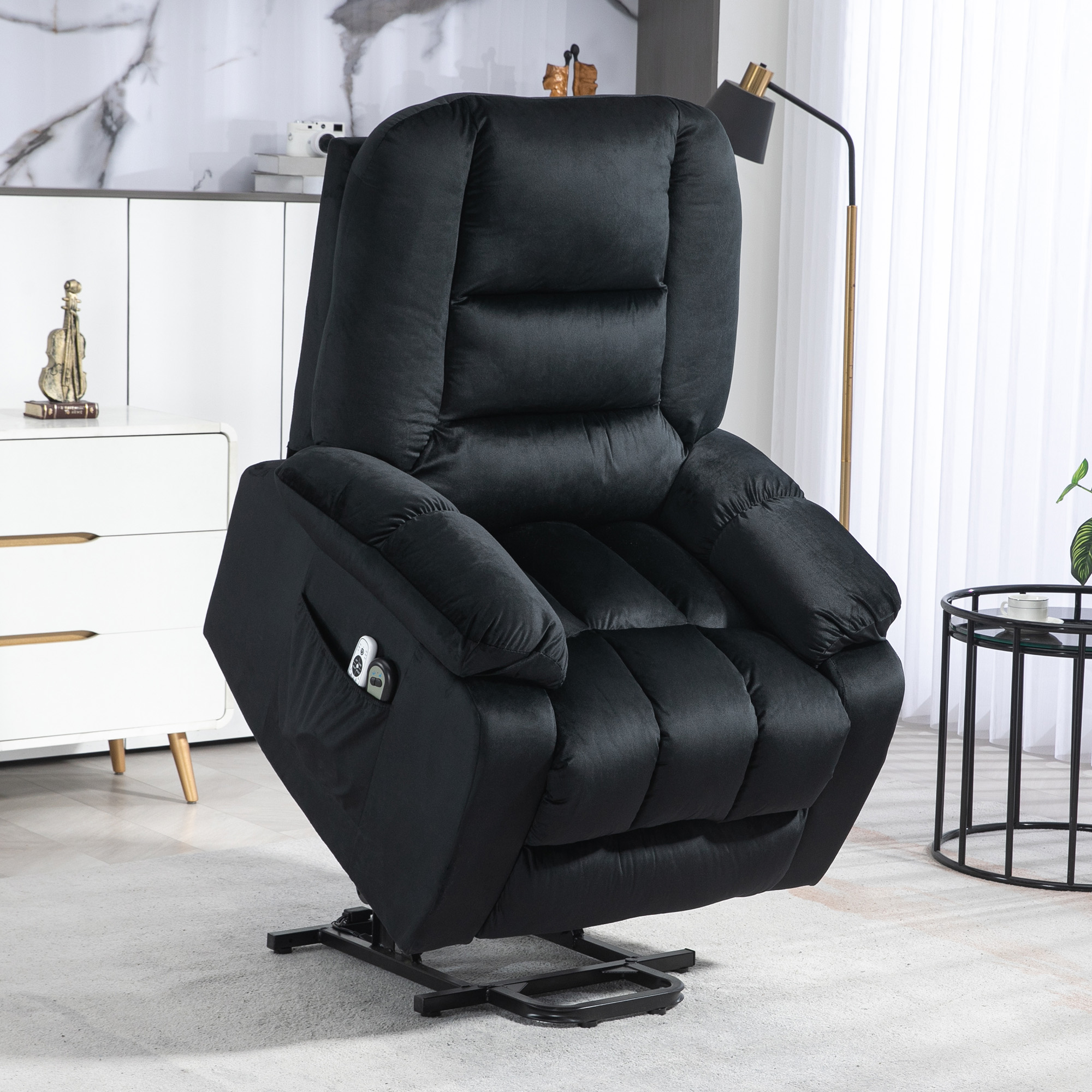 HOMCOM Elektrischer Aufstehstuhl elektrischer Relaxsessel 8 Vibrationsmassagepunkte 85 x 94 x 107 cm Schwarz