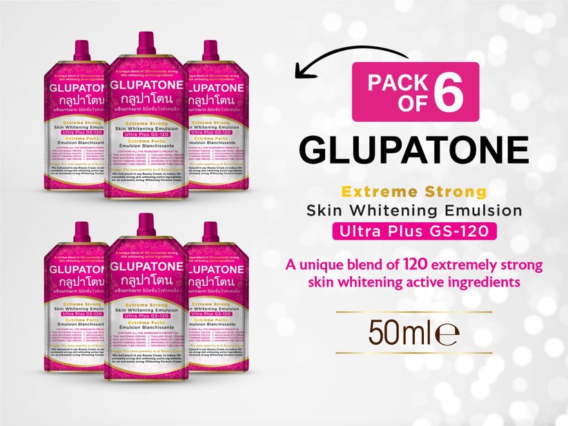 6 Pack Glupatone Extreme Strong Whitening Emulsion Ultra Plus GS-120 For Face & Body
