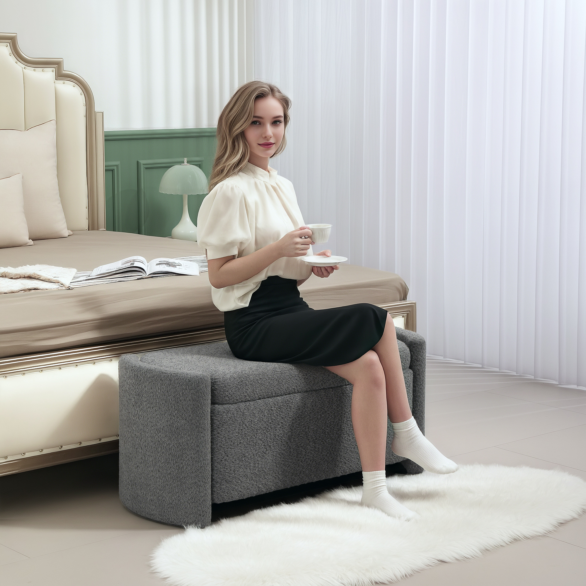 HOMCOM Sitzbank mit Stauraum Flurbank Schuhbank, gepolstert,  105 cm x 44 cm x 45,5 cm. Grau