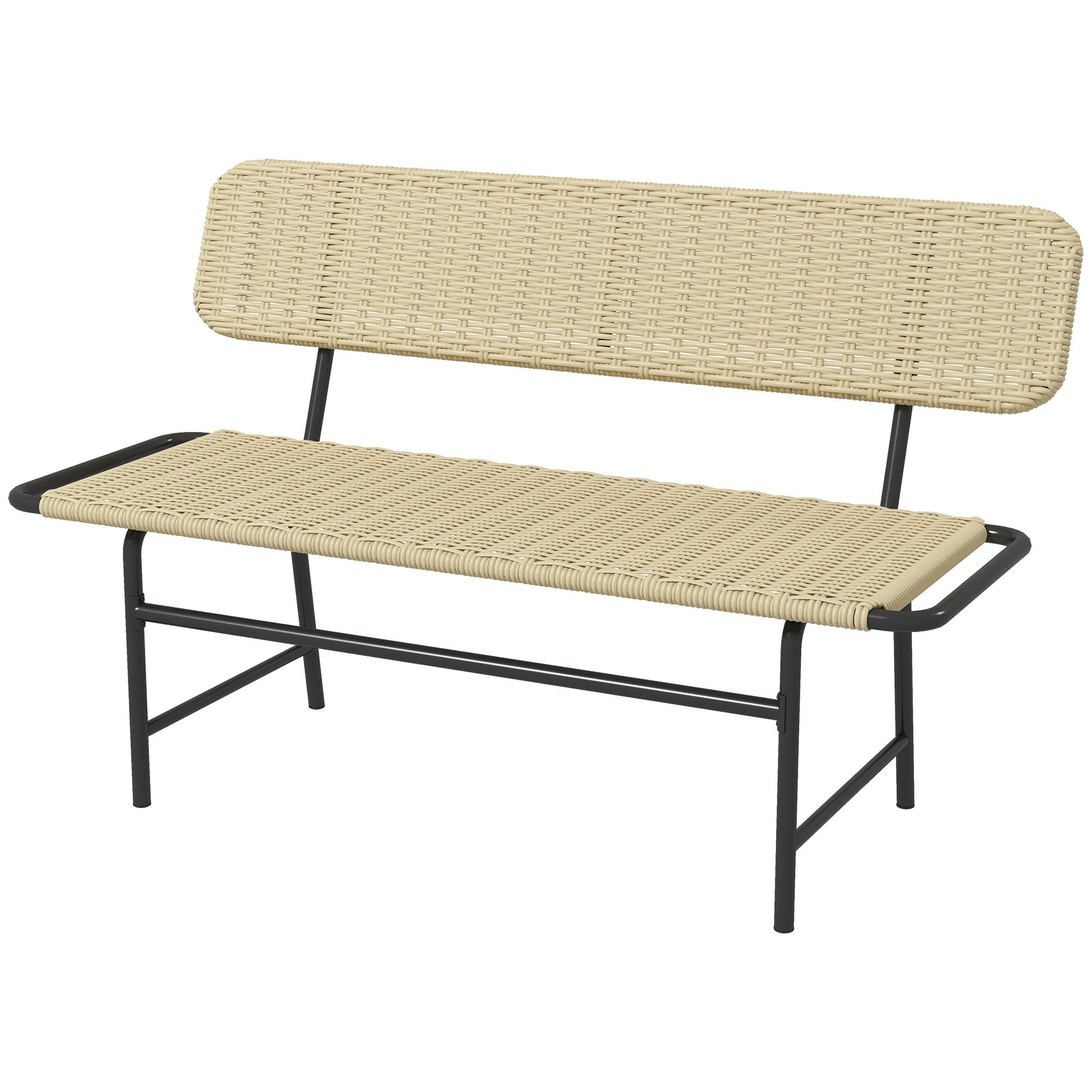 Outsunny Outdoor Bank für 2 Personen, Kunstrattan, rostfreier Metallrahmen, 132 x 66 x 80 cm, Khaki