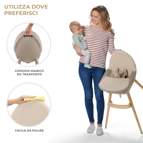 Kinderkraft Seggiolone Pappa FINI2, 2 in 1, Rialzo da Sedia, Poggiapiedi Vassoio Regolabile, per Bambini da 6 Mesi fino 5 Anni, Beige : Prima infanzia
