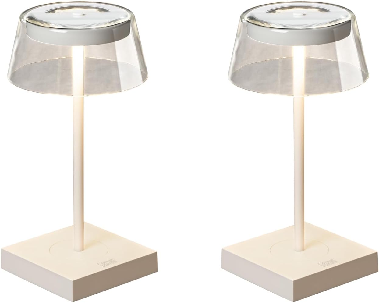 2er Set Wiederaufladbare Akku Tischleuchten mit USB Anschluss, Weiß Höhe 27cm