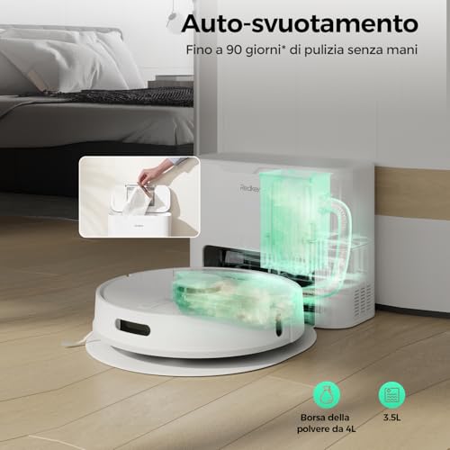 Redkey R10 Robot Aspirapolvere Lavapavimenti con Mappatura,Navigazione LiDAR, Con stazione di aspirazione e funzione di lavaggio, 4000Pa Potente Aspirazione, 150min, Controllo APP : Casa e cucina