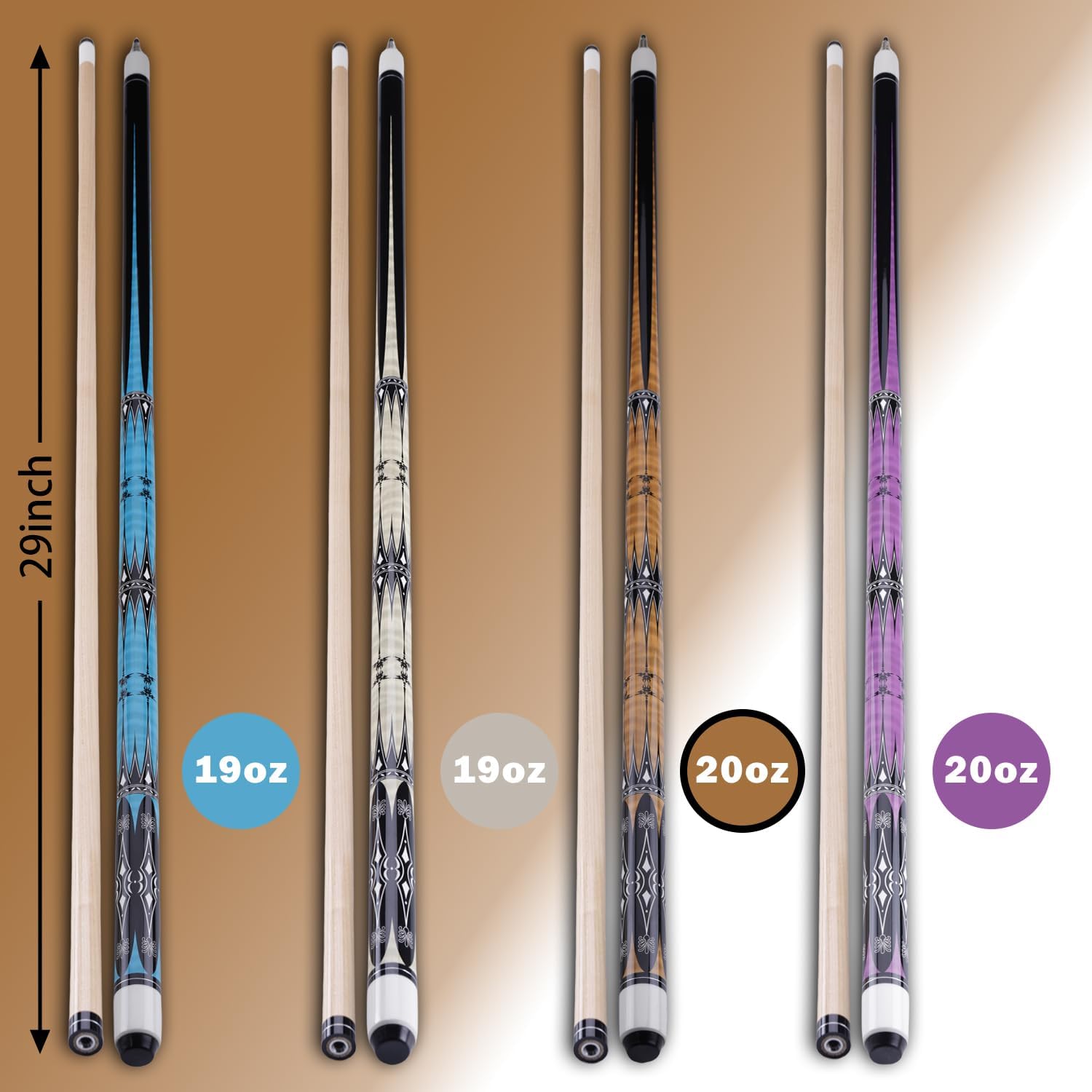 Sinsilvie 13mm 58 Pollici 19 20 Once Stecche Biliardo Pool,1/2 Maple Pool Cue Stick,Bastone da Biliardo da Bar per Uomini e Donne.