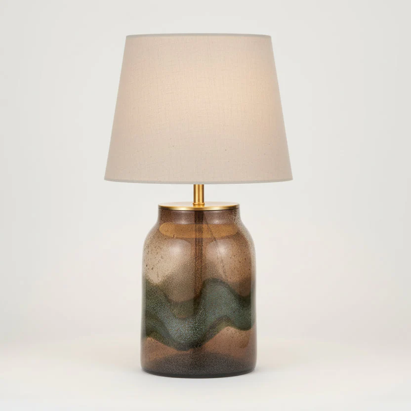 Hand-Blown Bubble Glass Table Lamp Base �C Brown & Forest Green with Gold Accents