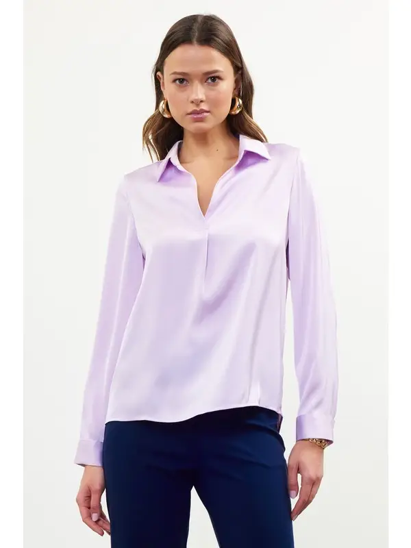 Satin Long Sleeve Blouse - Lilac