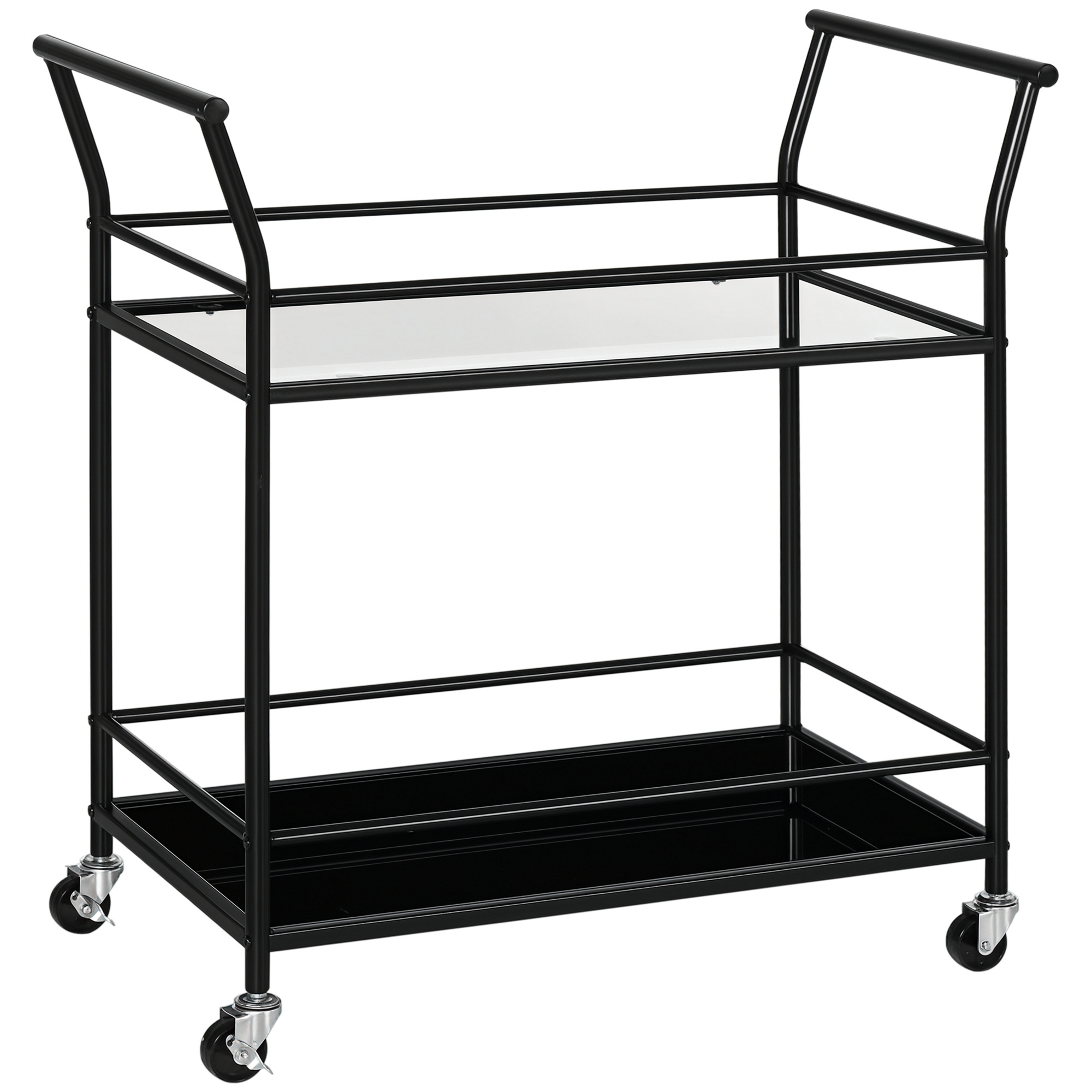 HOMCOM Küchenwagen mit 4 Rollen, 2 Ablagen und Griffen, 75 cm x 40 cm x 80 cm, Schwarz