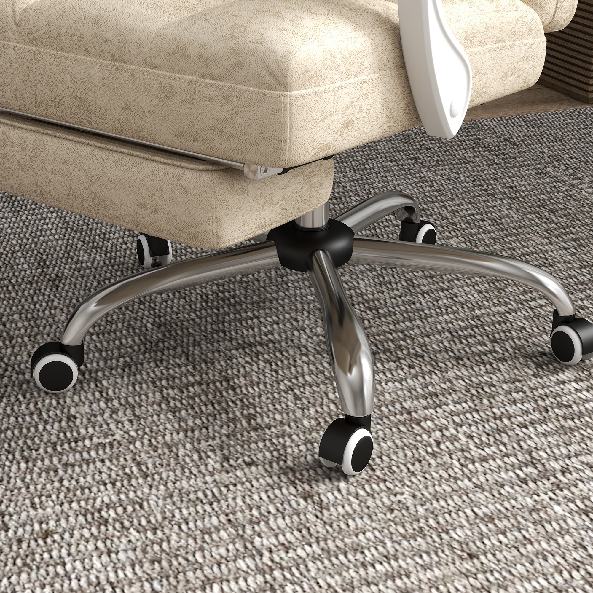 Vinsetto Bureaustoel met Massage- & Warmtefunctie, Voetsteun, Verstelbaar, tot 120kg, Beige