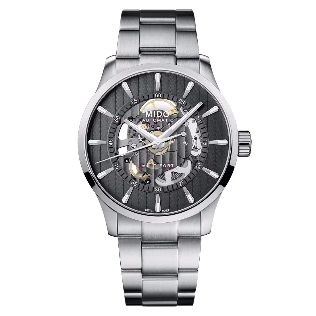 Orologio Mido Multifort Skeleton Vertigo quadrante antracite