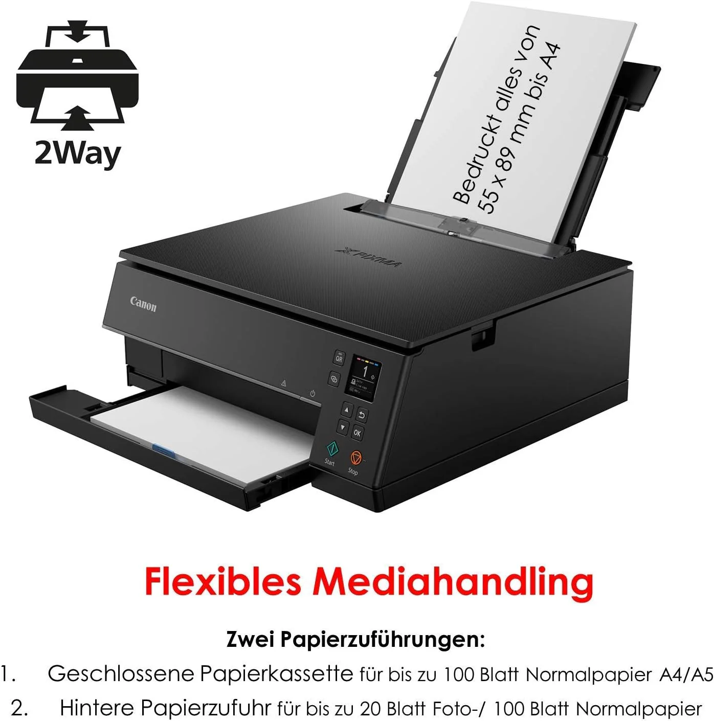 Canon PIXMA TS6350a printer, kleureninkjet multifunctioneel apparaat DIN A4 (fotoprinter, scanner, kopieerapparaat, OLED, 4.800x1.200 dpi, USB, WLAN, 5 afzonderlijke inkten, dubbelzijdig afdrukken, 2 papierladen), zwart