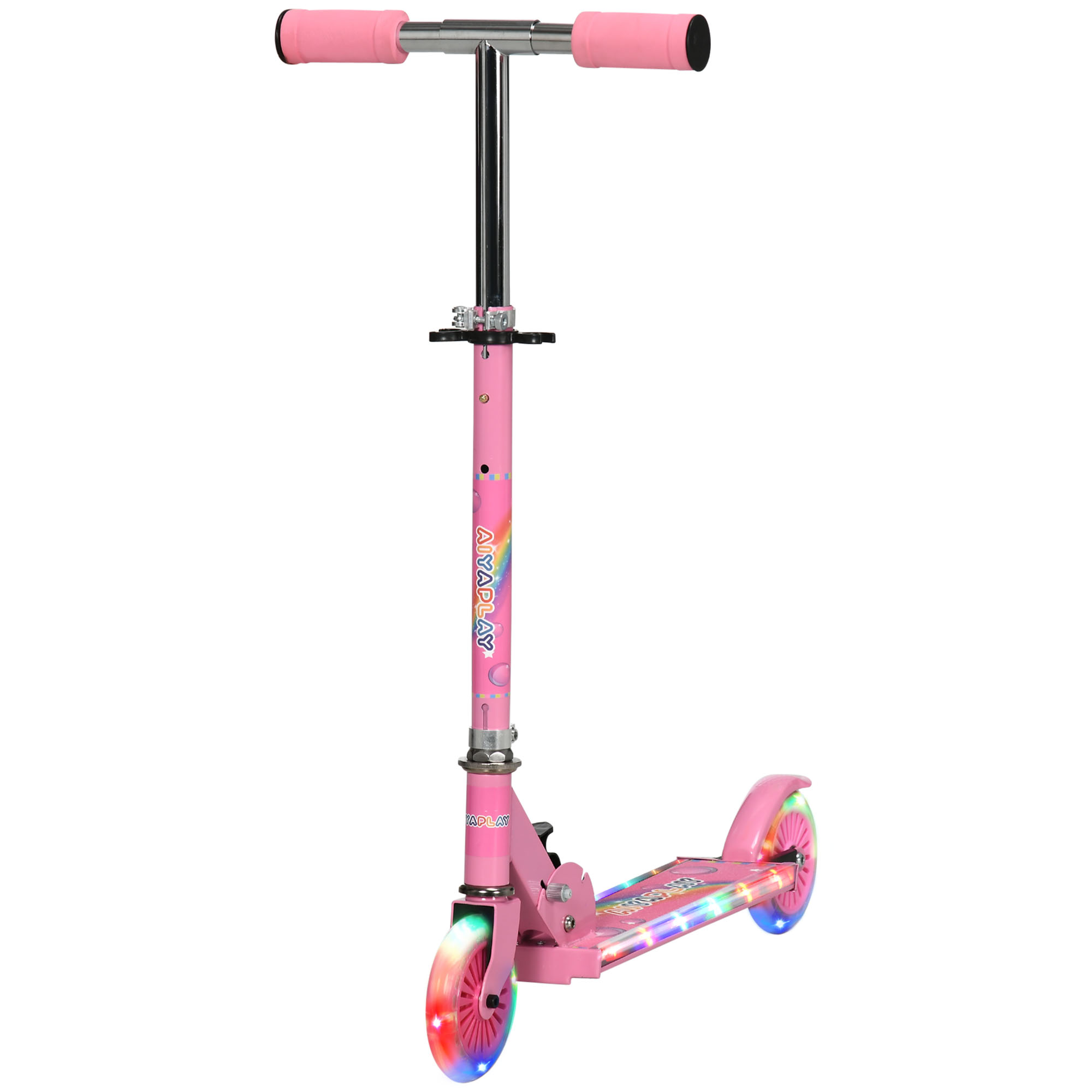 HOMCOM Kinderroller für Kinder von 3 bis 7 Jahren klappbar mit leuchtenden PU-Rädern Musik 67 x 32 x 78 cm Rosa