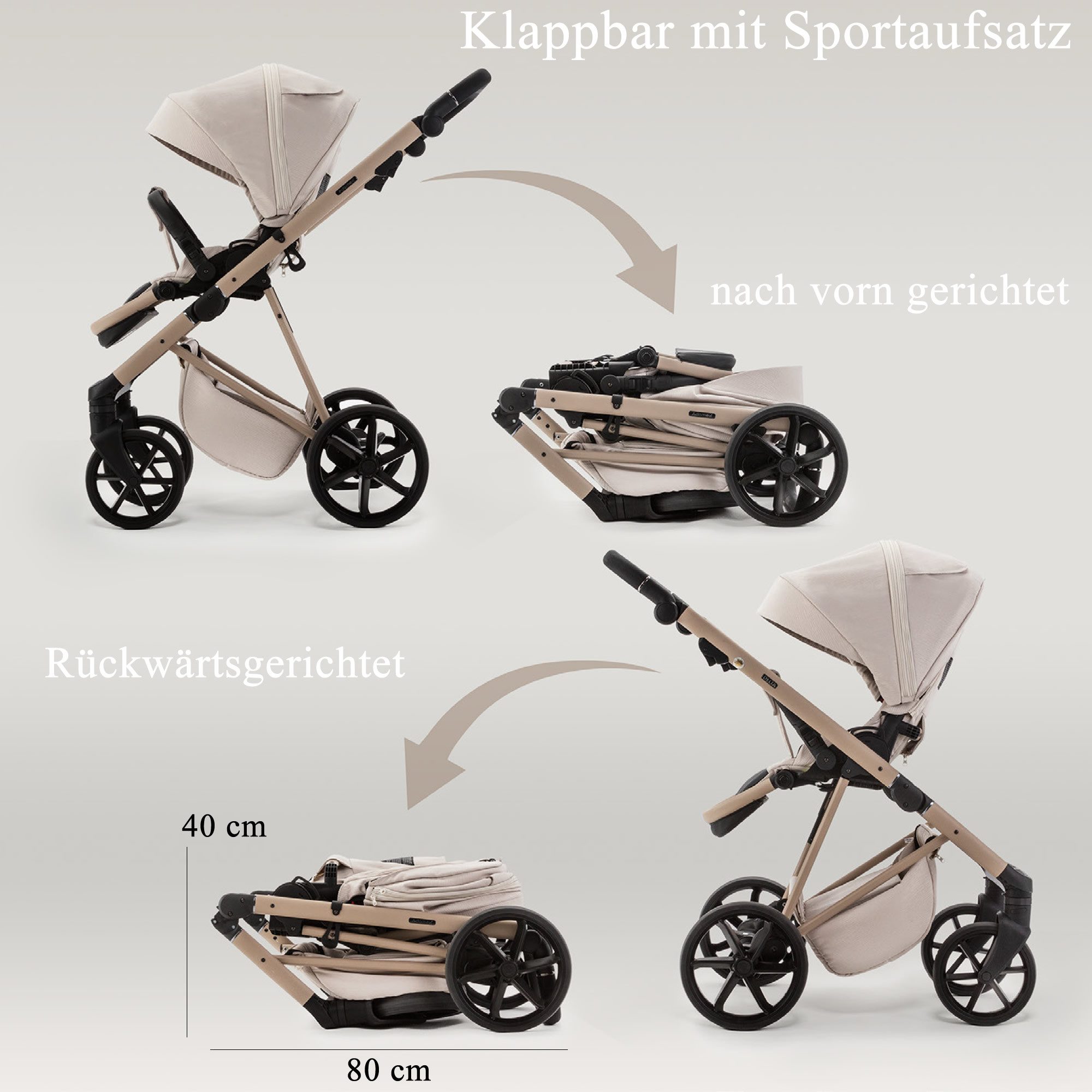 Kombi-Kinderwagen Merida Luxus & Eleganz 2in1, inkl. Wickeltasche & viel Zubehör