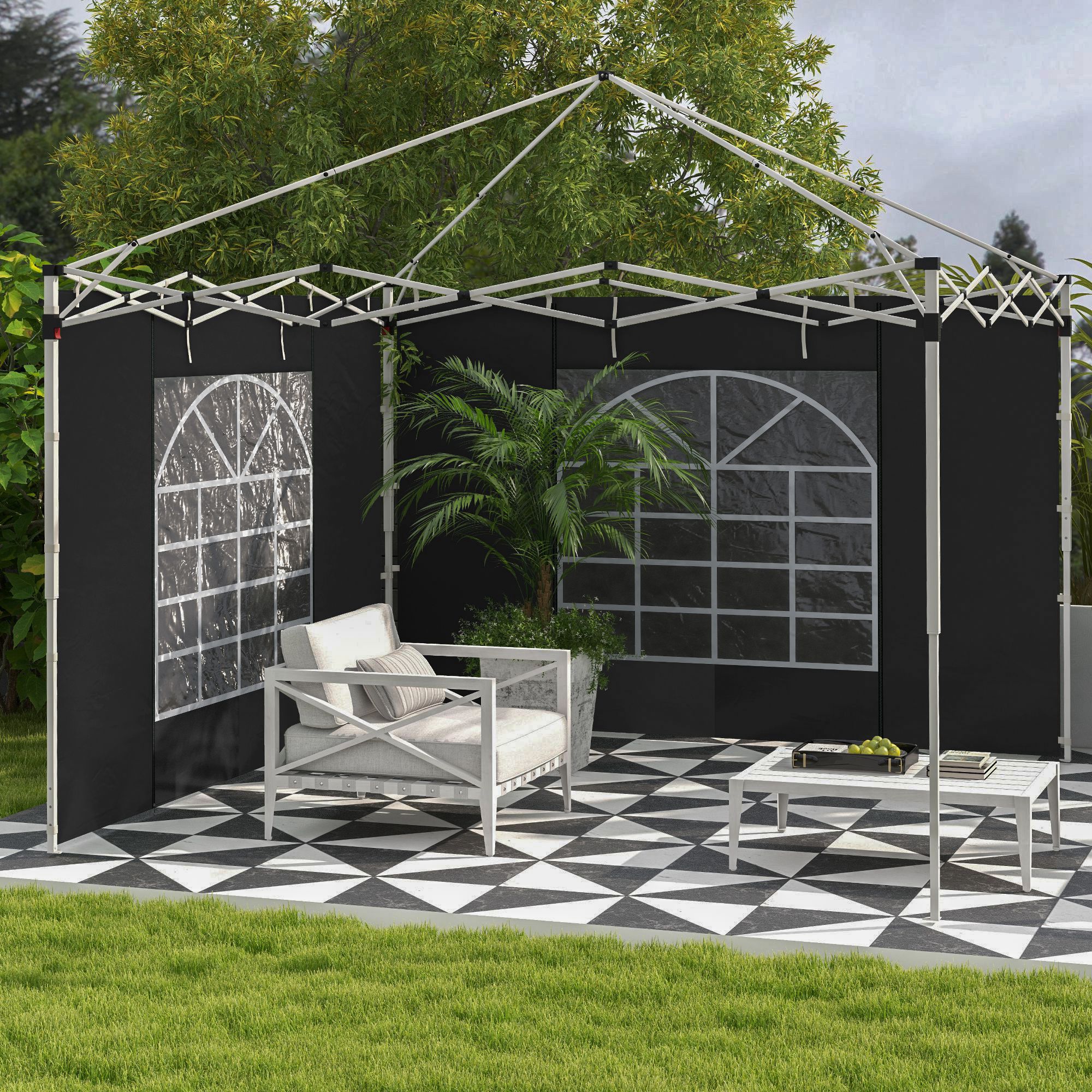 Outsunny Seitenwände für 3 x 3/ 3 x 6 m Pavillon, Seitenplanen mit Fenster, Tür, Ersatzwände für Partyzelt, Oxfordstoff, Schwarz