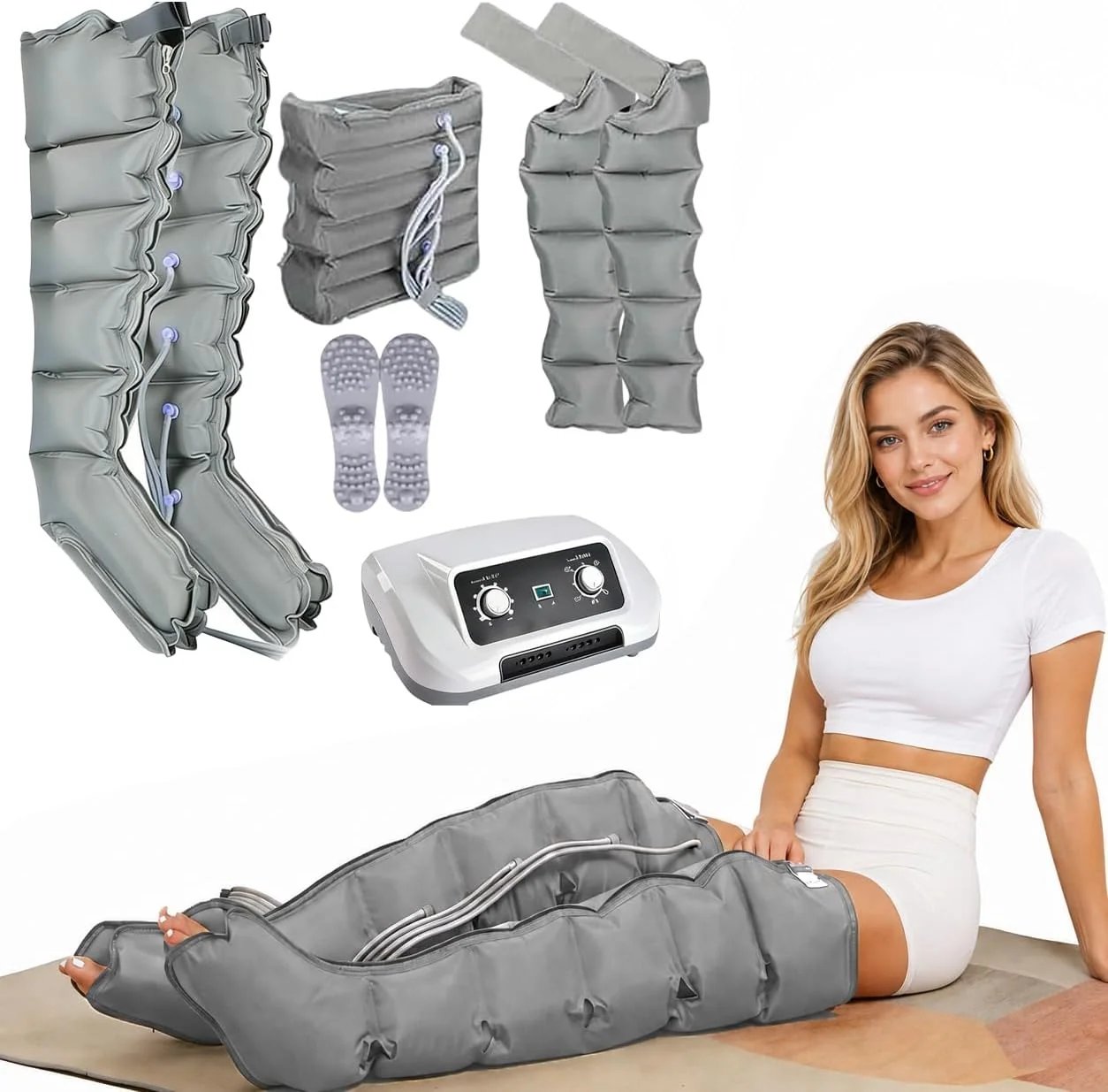 Huachorial Fußmassagegeräte, Schwarz, 6-Kammer Beinmassagegerät Lymphdrainage Gerät Beine bei, Kompressionsmassage zur Förderung der Durchblutung &