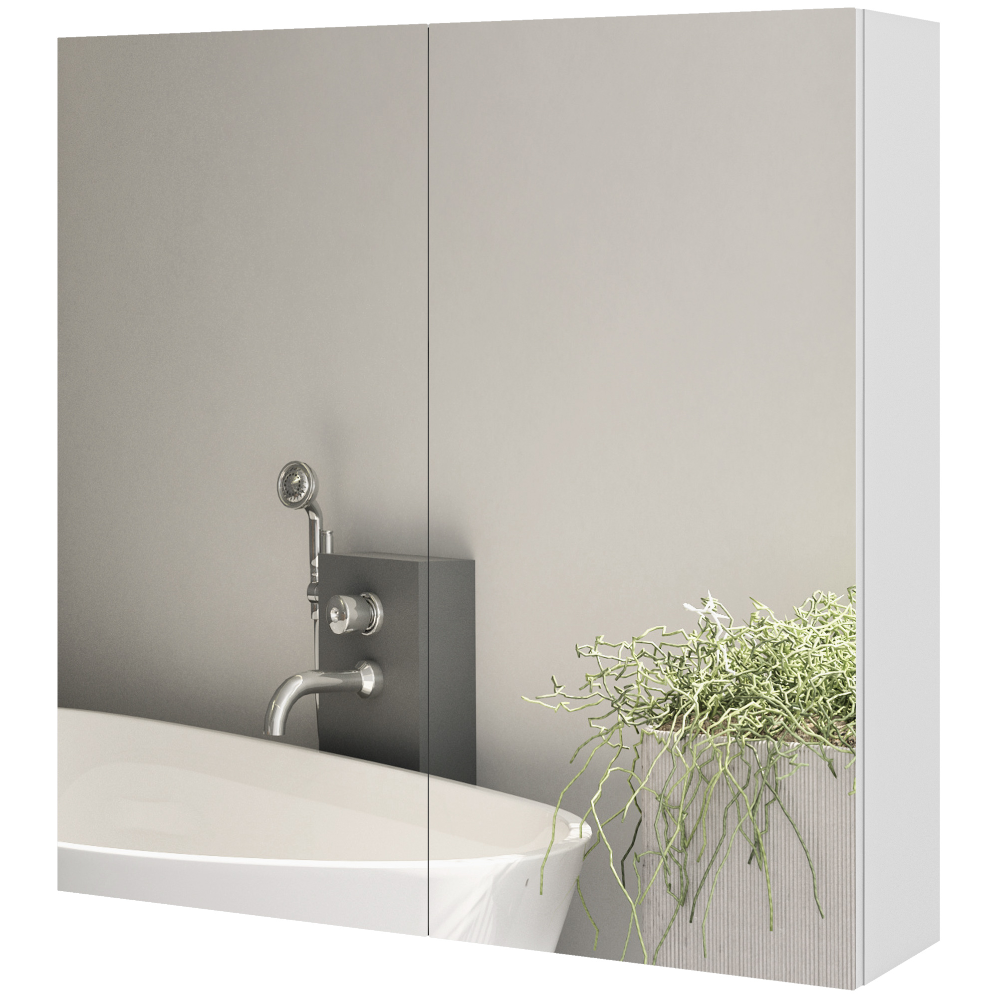 kleankin Badezimmerschrank mit Spiegel, Aufbewahrungsschrank, 2 Türen, 3 Ebenen, verstellbares Regal, 60 x 15 x 60 cm, Weiß