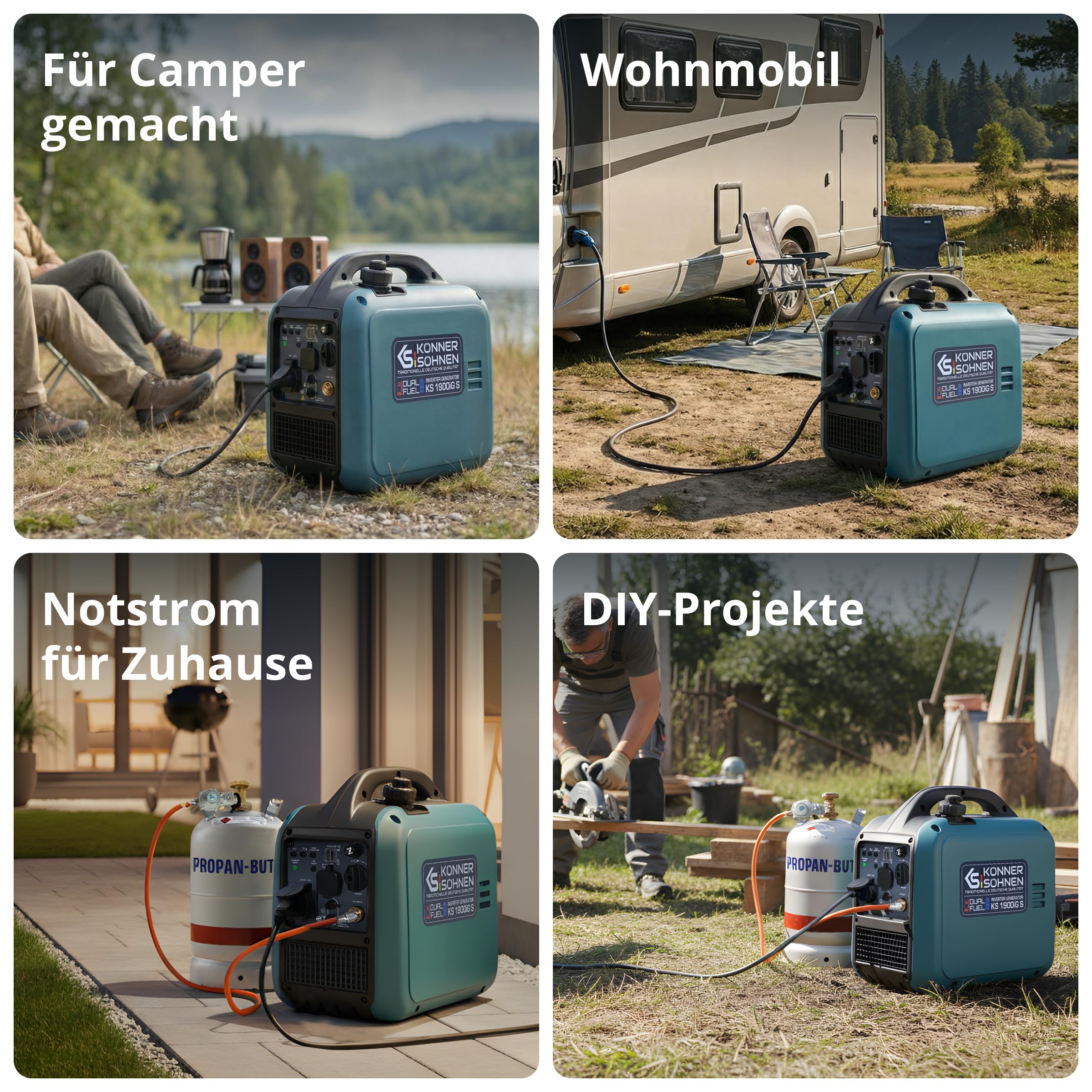 Inverter Stromerzeuger 2000 W mit Benzin- und LPG-Betrieb, 230 V, reine Sinuswelle, 17 kg