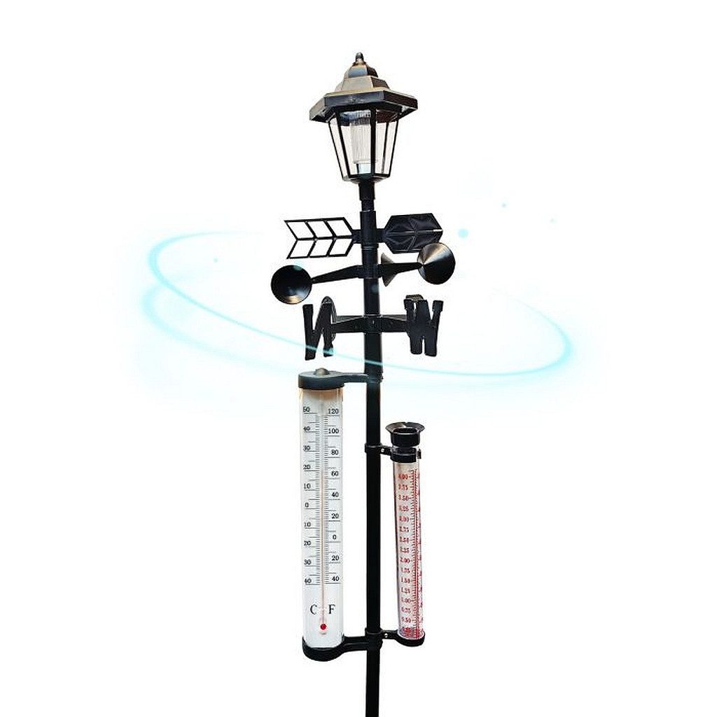 Außenwetterstation Regenmesser Wetterfahne Außenthermometer Wetterstation Solar-Lampe