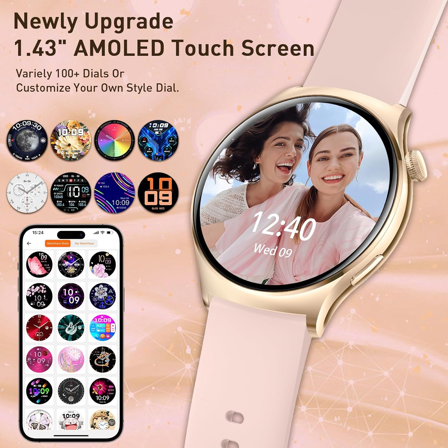 Smartwatch für Herren und Damen, 3,6 cm (1,4 Zoll) AMOLED-Touchscreen-Smartwatch mit Bluetooth-Anruf, Fitness-Aktivitätstracker, Herzfrequenz-/Schlafmonitor, 100 Sportmodi, IP68 wasserdicht, für