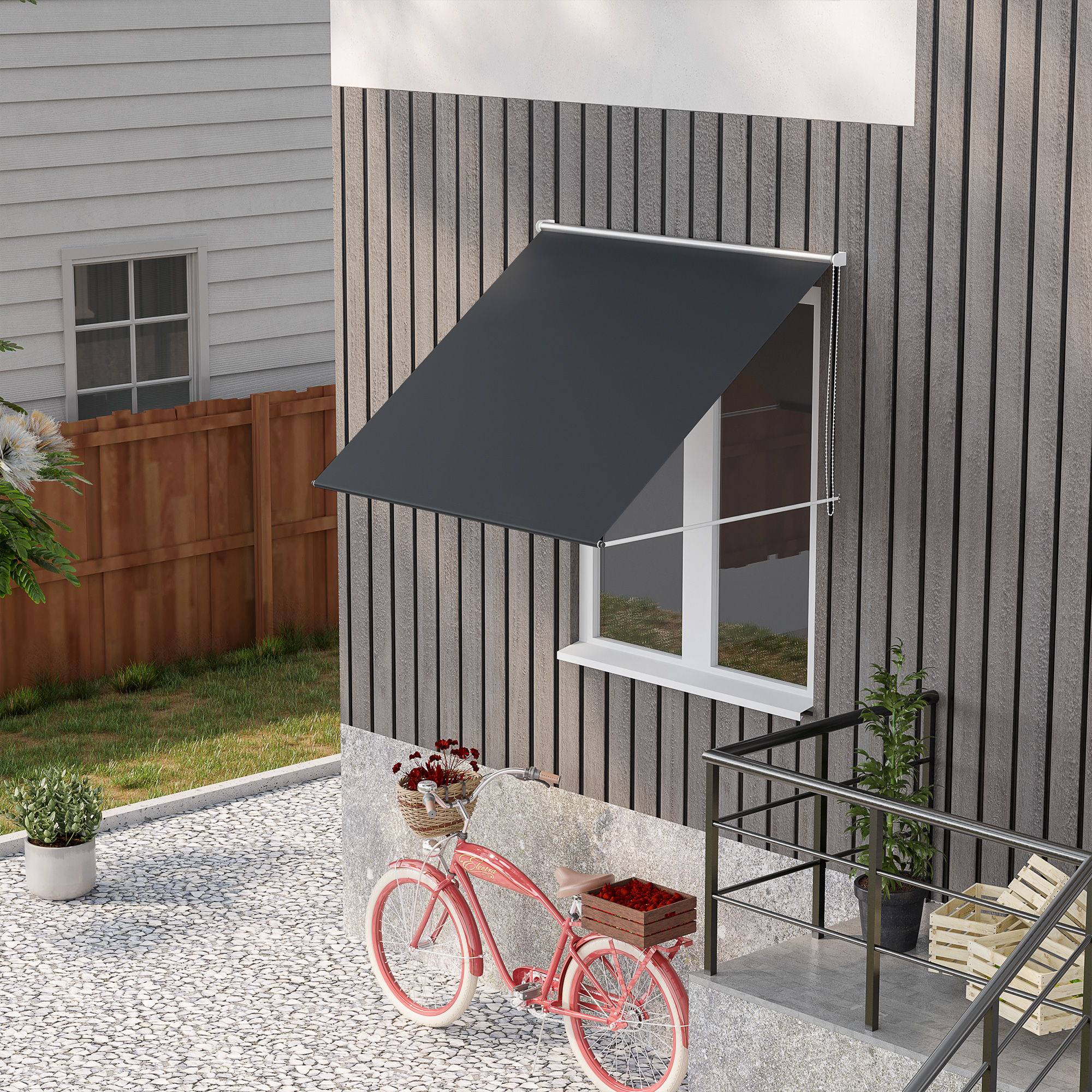 Outsunny Manuelle Markise mit verstellbarer Neigung 150 x 120 cm UV-Schutz Aluminium Polyester Dunkelgrau