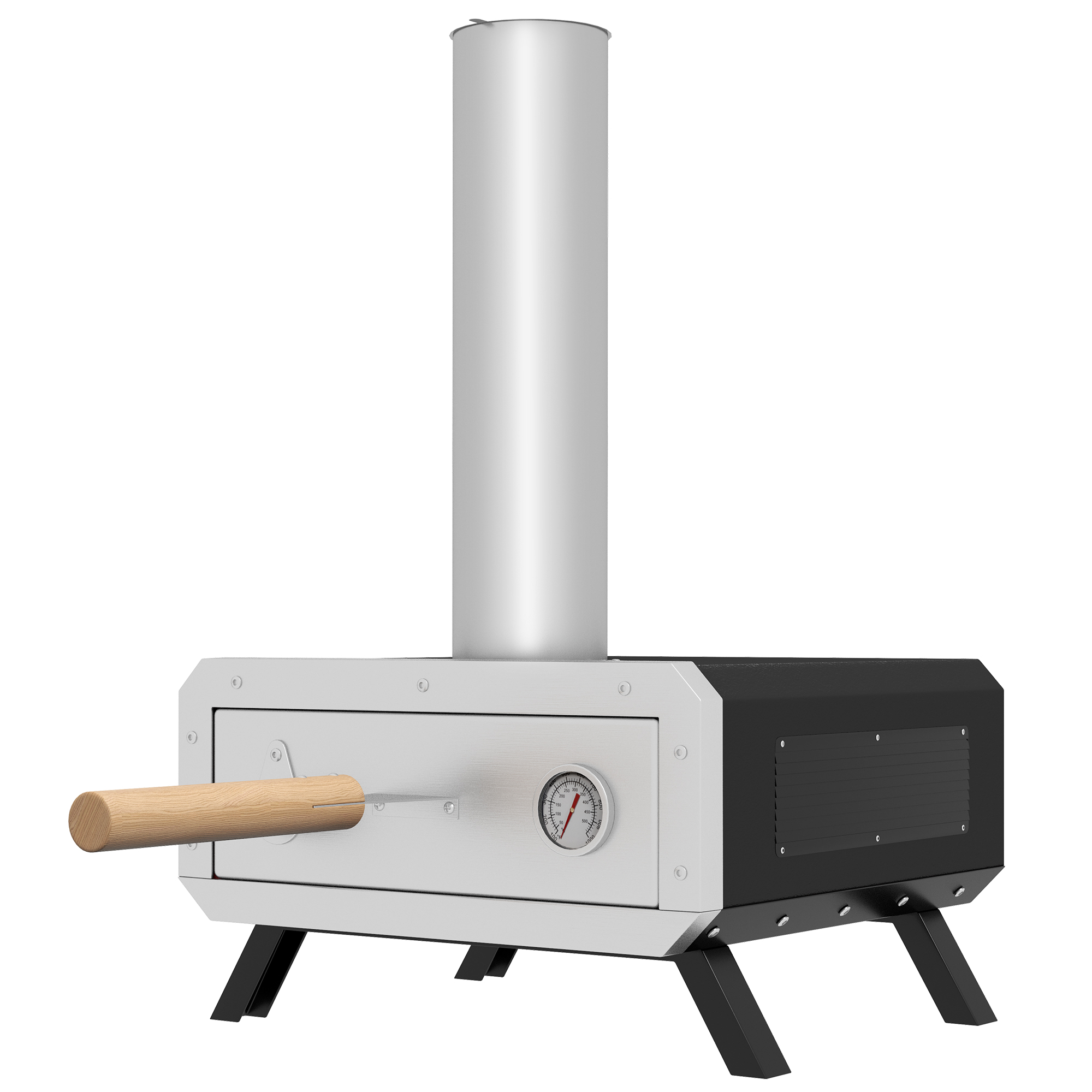 Outsunny Outdoor Pizzaofen mit Pizzastein, Pizzaschaufel, Aschefach, 82L x 39,5B x 58Hcm, Schwarz/Silber