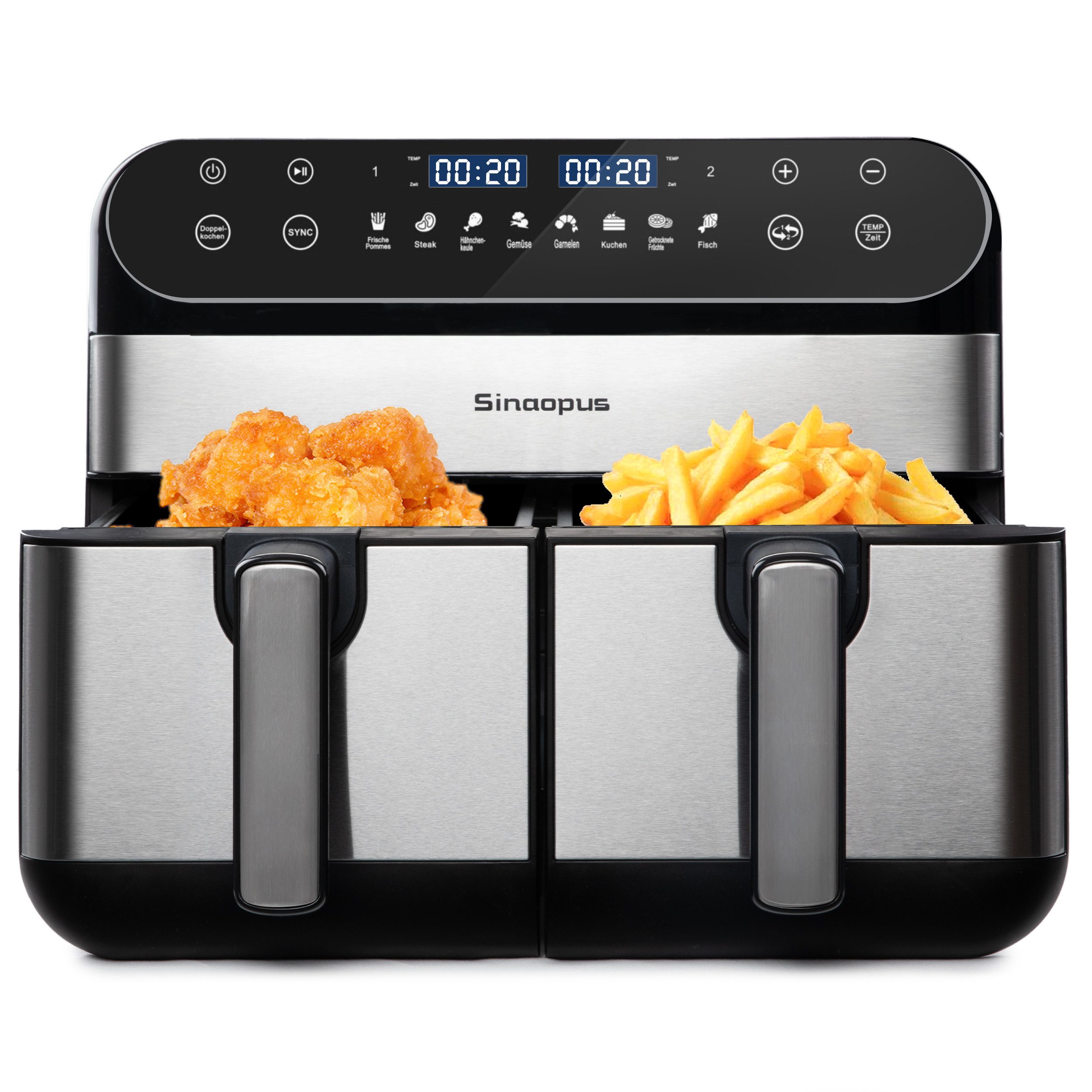 Heißluftfritteuse Air Fryer 10L XXL Doppel Kammer, Dual Zone, weniger Öl