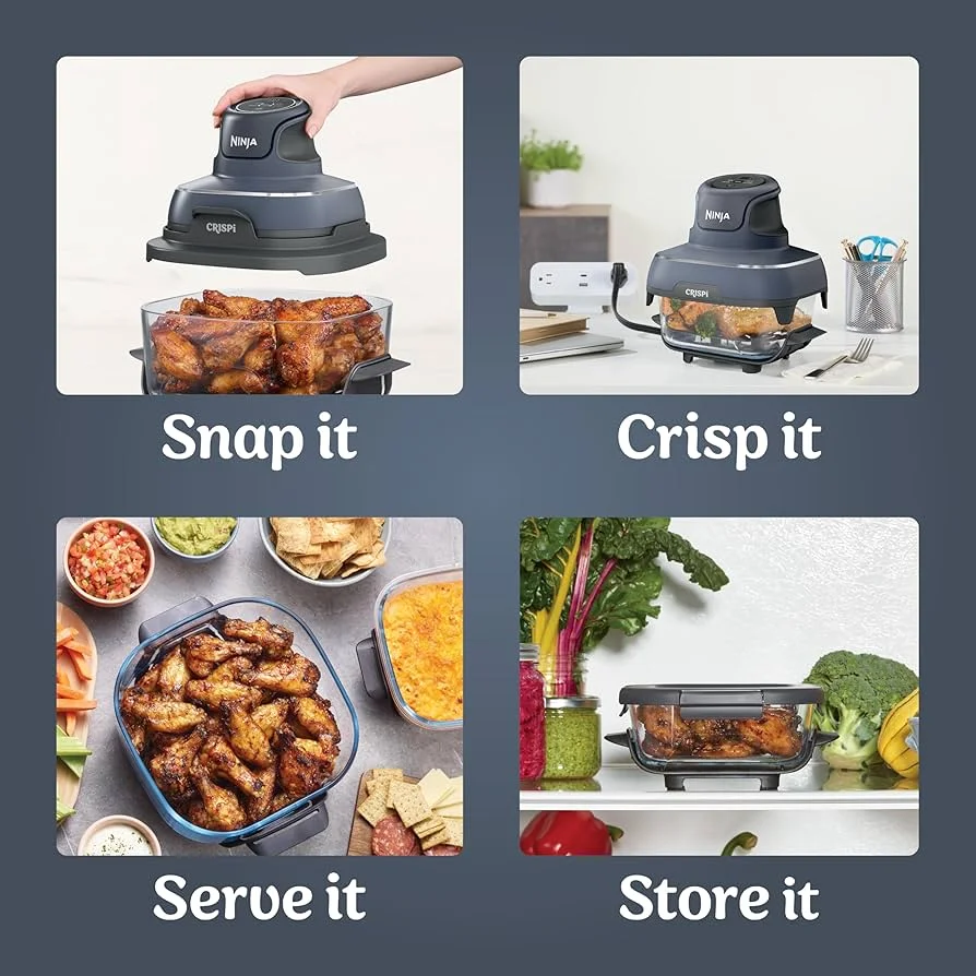 RESTORED Ninja Crispi Air Fryer, Microwave, Freezer & Dishwasher Safe, 4 QT & 6 Cup Glass Containers with Storage Lids, Easy Meals, Air Fry, Bake, & More Grey, FN101GY (Refurbished)