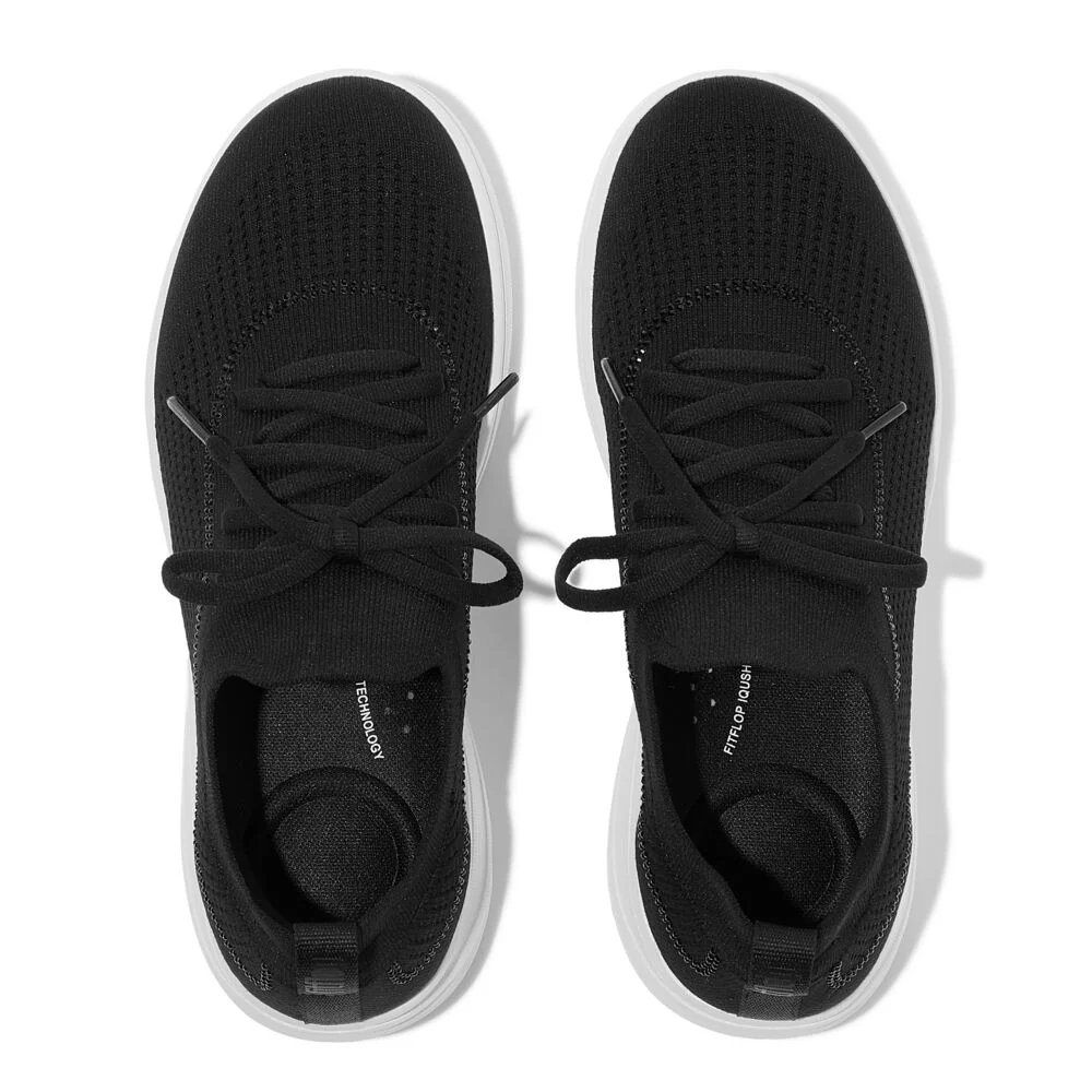FitFlop Super-Q Sneaker Black Knit Slip-On Laced