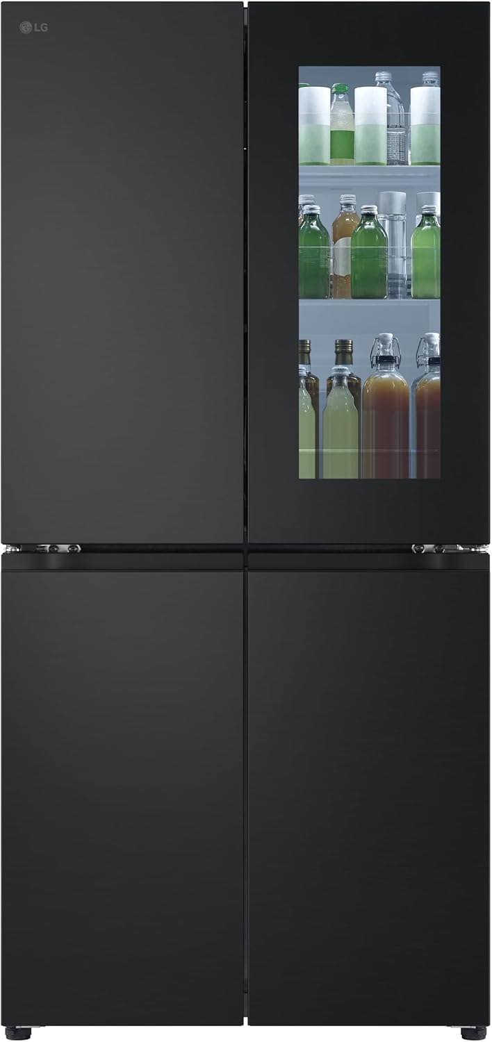 LG GMG960EVJE Frigorifero Multidoor Instaview, Frigorifero 4 Porte, Classe E, 638l, Dispenser Acqua E Ghiaccio Con Uvnano, Connettività Wi-fi Con App Thinq, Ripiano Pieghevole, Metal Fresh, Nero
