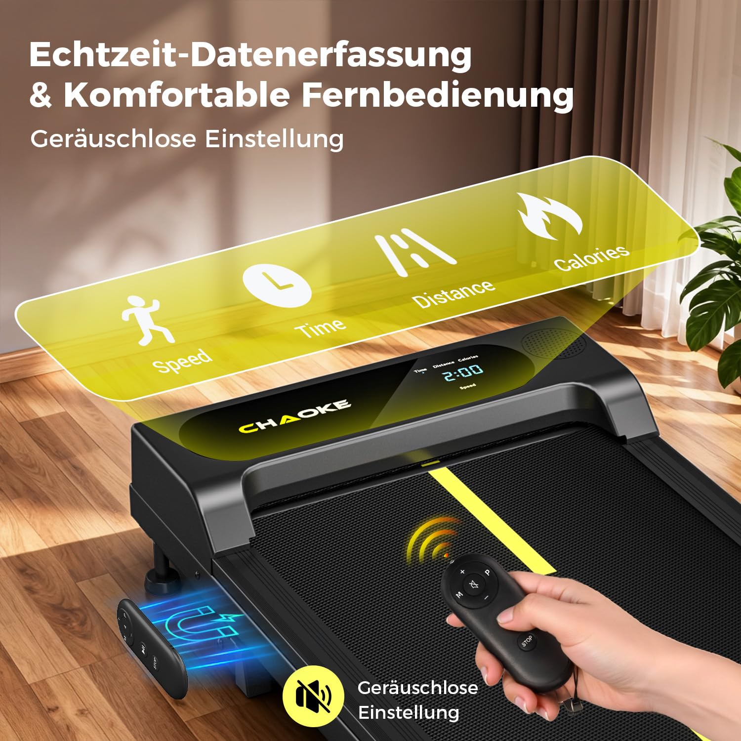Walking Pad mit 9% Steigung, 1-10 km/h Laufband für Zuhause mit APP und Lautsprecher, 2,75 PS leises Schreibtisch Laufband