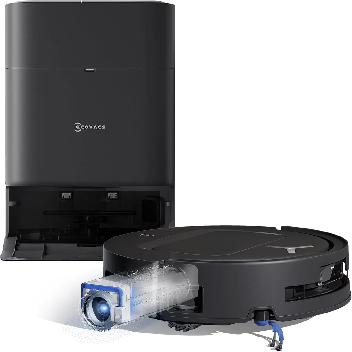 ECOVACS DEEBOT T80 Omni Saugroboter mit Wischfunktion, 18.000 Pa, OZMO Roller Wischwalze mit kontinuierlicher Frischwasser-Selbstreinigung, ZeroTangle 3.0,Moppwäsche mit 40-75℃ heißem Wasser, Schwarz