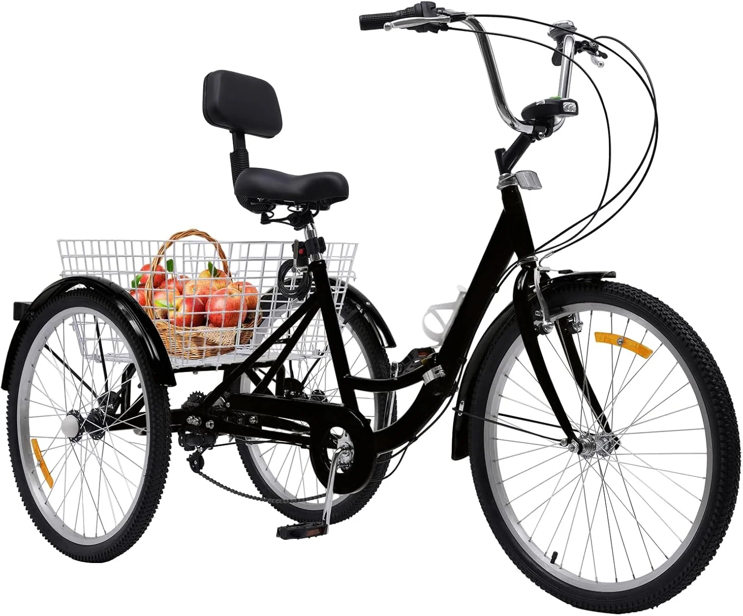 HongKKon Fahrrad, Schwarz/Weiß, 24 Inch Dreirad für Erwachsene, Klappbar Kohlenstoffstahl 3-Rad 7 Gang Adult
