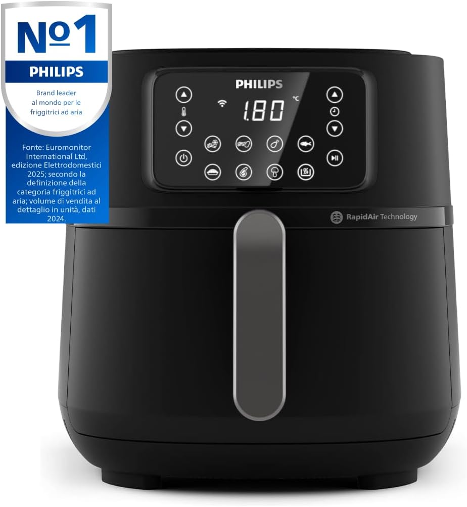 Serie 5000 Airfryer XXL Connessa – 16 Funzioni di Cottura, Fino al 90% di Grassi in Meno, Compatibile con App e Alexa, Capacità 7.2L, Facile da Pulire, Ricette Salutari (HD9285/90)