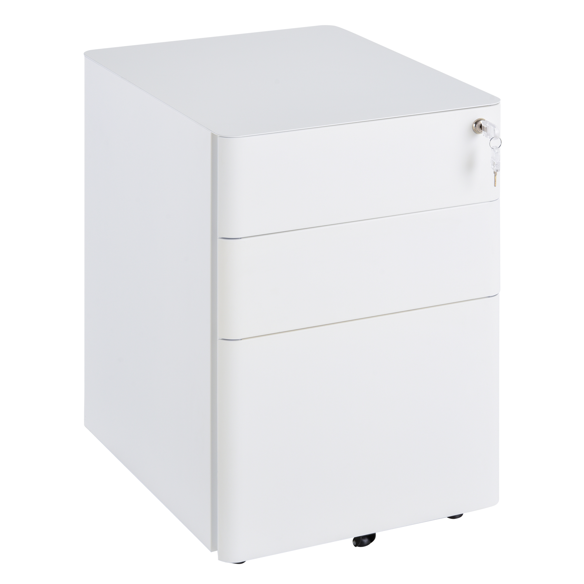 Vinsetto Rollcontainer, mobiler Aktenschrank mit 3 Schubladen, abschließbarer Büroschrank mit Hängeregistratur, Aufbewahrung, Stahl, 39 x 48 x 59 cm Weiß