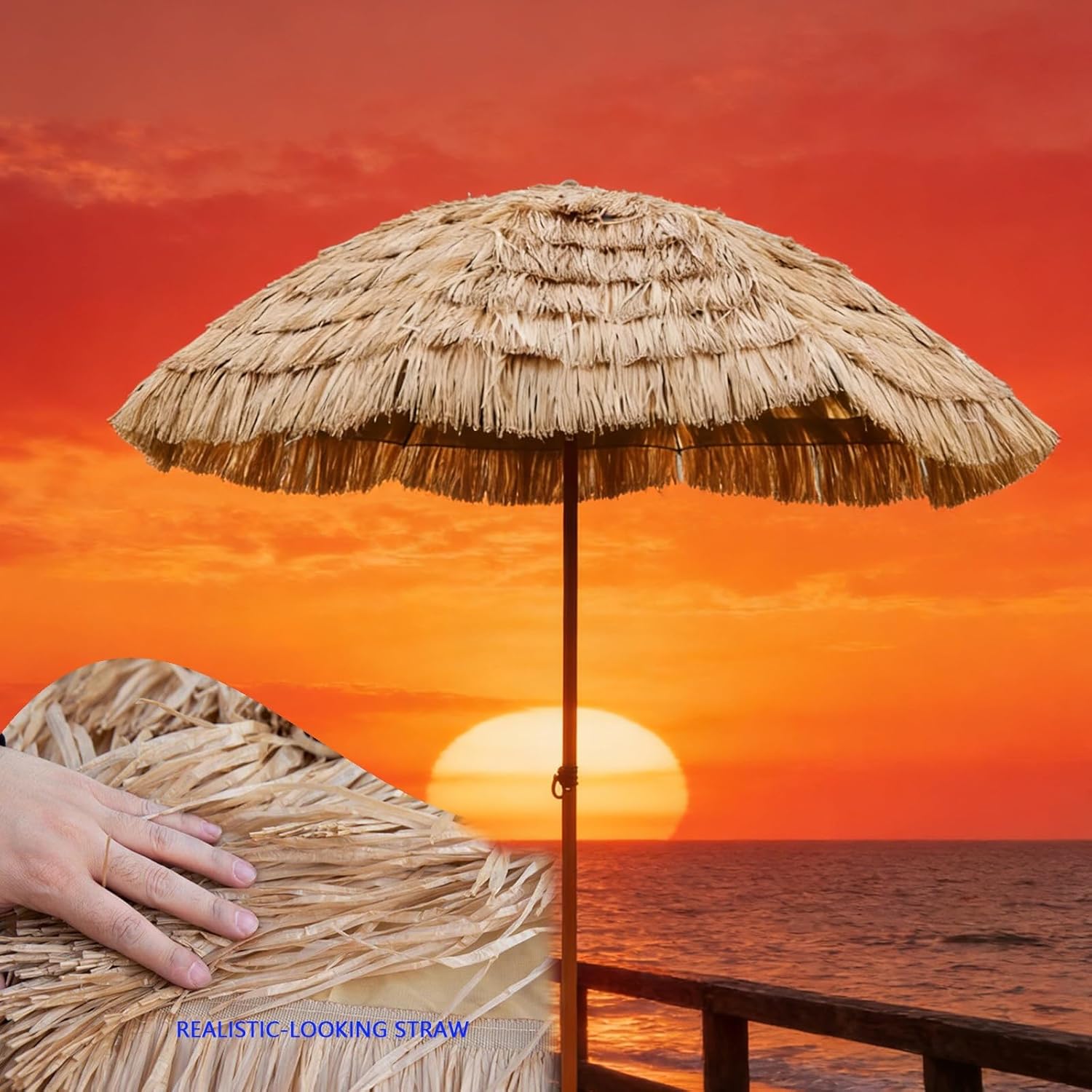 Kunststoff-Strohschirm-Überdachung, Tragbarer Terrassenschirm for Den Außenbereich, Höhenverstellbar, for Strand, Terrasse, Pool, Hinterhof Und Garten(1.6m/5.2ft)