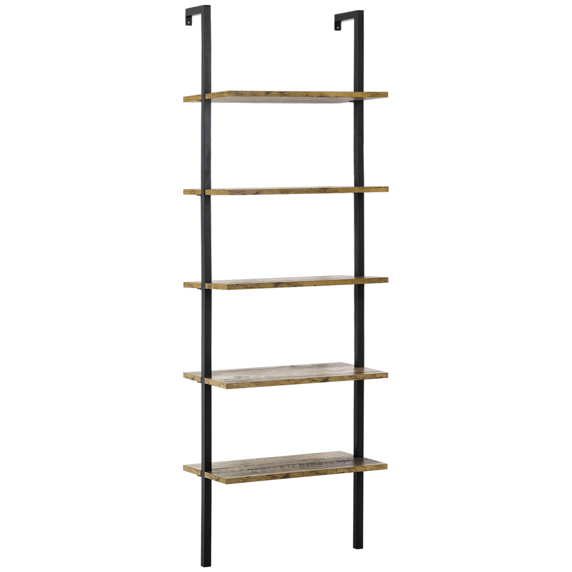 HOMCOM Leiterregal mit 5 Regalen im industriellen Stil aus Holz und Metall, 60x30x184,5cm, Braun