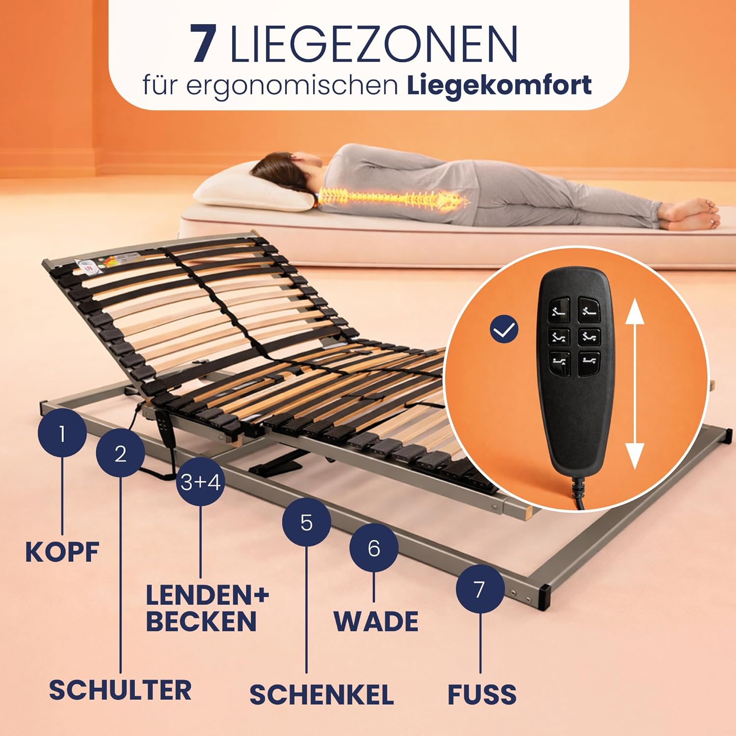 BeCo Lattenrost, Luxus E-Move, elektrischer Lattenrost, 100 x 200 cm, 28 Federholzleisten, komplett montiert, Kopf-und Fußteil verstellbar, TÜV geprüft, Made in Germany