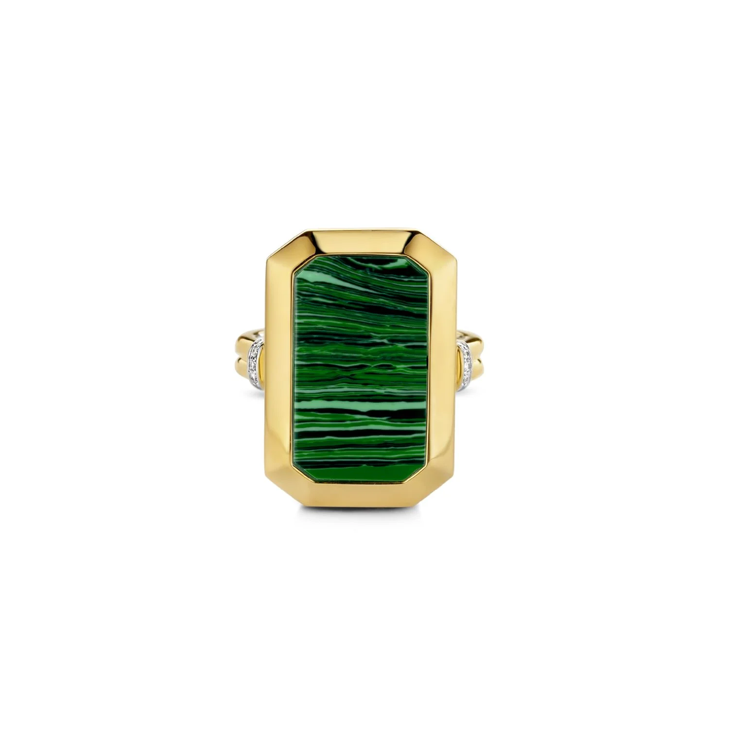 Anello Ti Sento Milano con pietra rettangolare verde malachite 12241MA