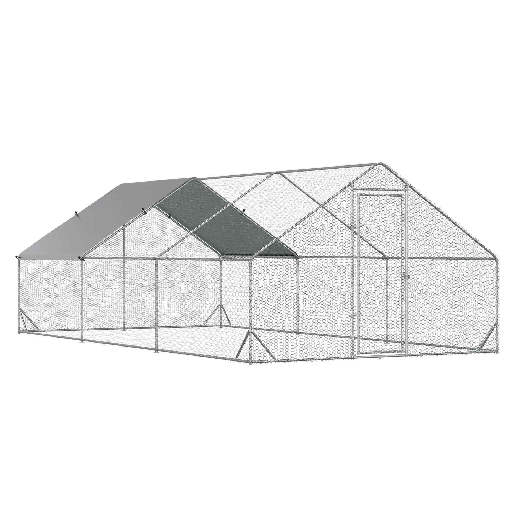 Easycomfort Pollaio da Giardino con Telaio Zincato, Copertura Impermeabile e Rete Esagonale, 3x6x2m, Argento