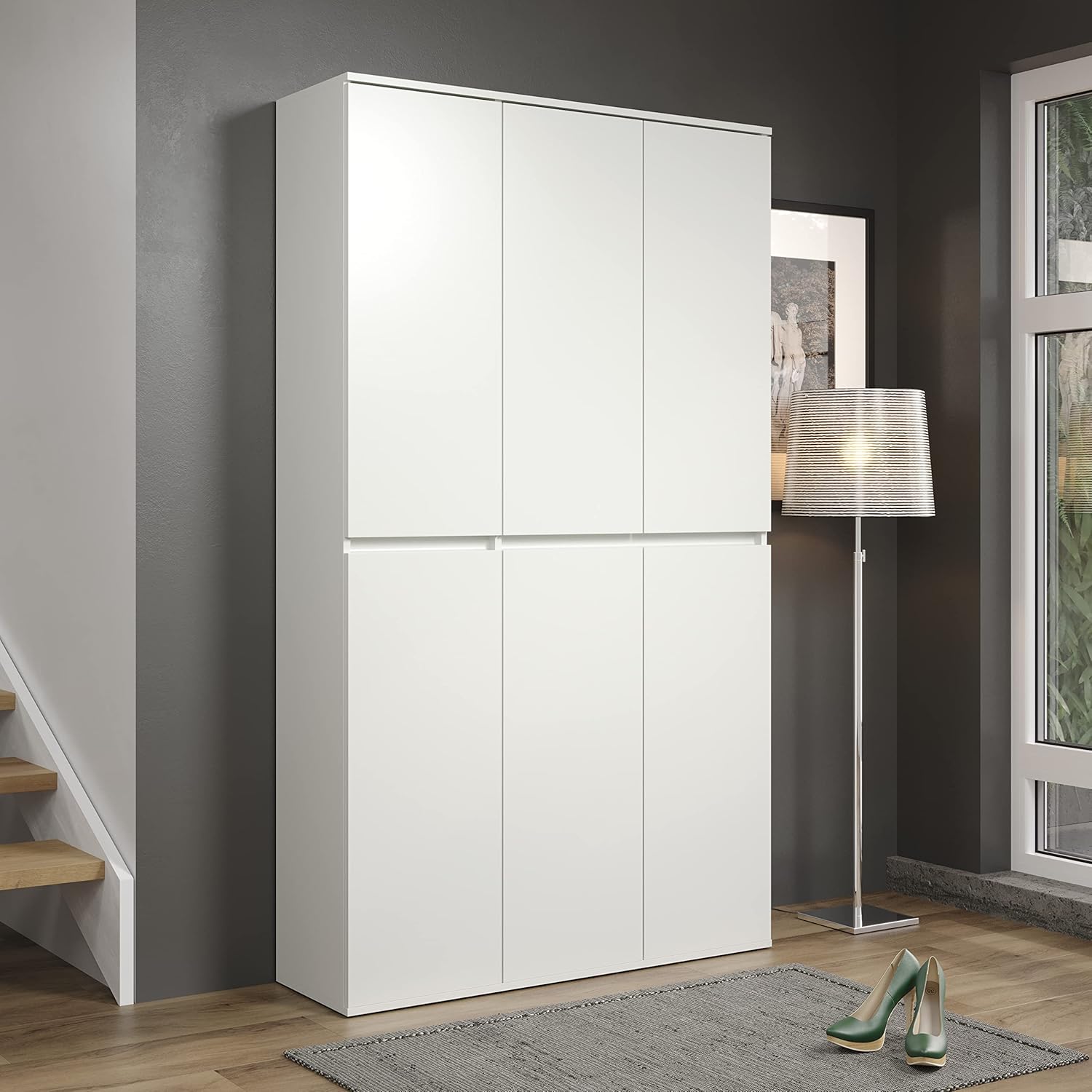 trendteam smart living - Nevada - Mehrzweckschrank - Weiß - Schrank mit 6 Türen, 12 Einlegeböden und 1 Kleiderstange - (BxHxT) 111 x 191 x 34 cm - grifflose Türen