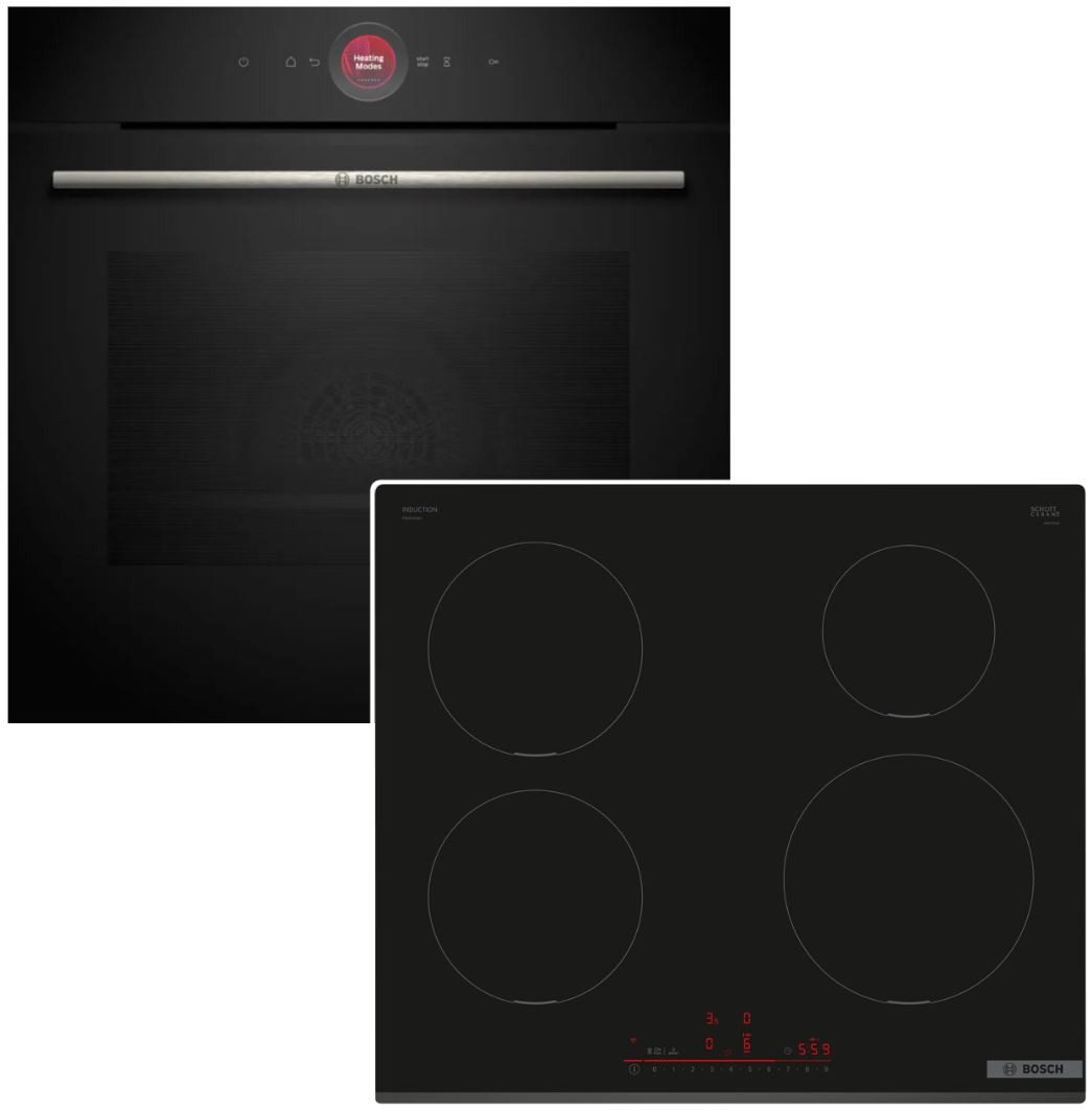 Backofen-Set 71 Liter Pyrolyse Home Connect Induktionskochfeld DirectSelect Schwarz