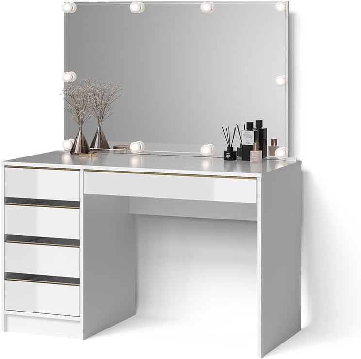 Livinity Schminktisch Imola, Weiß/Gold, 120 cm mit LED Beleuchtung
